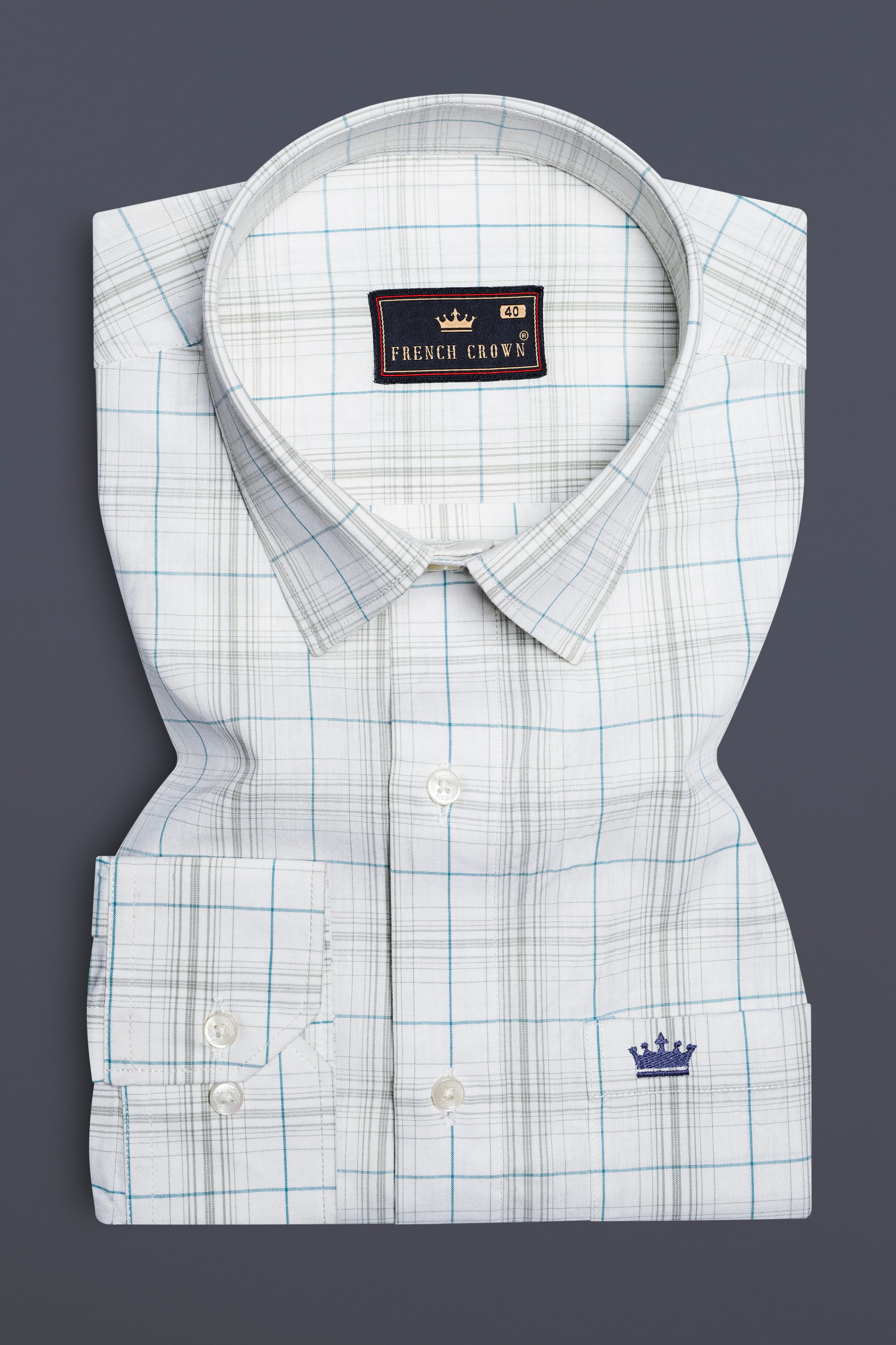 Skyline-Bright White And Eastern Blue Checks Plaid Super Soft Premium Cotton Shirt