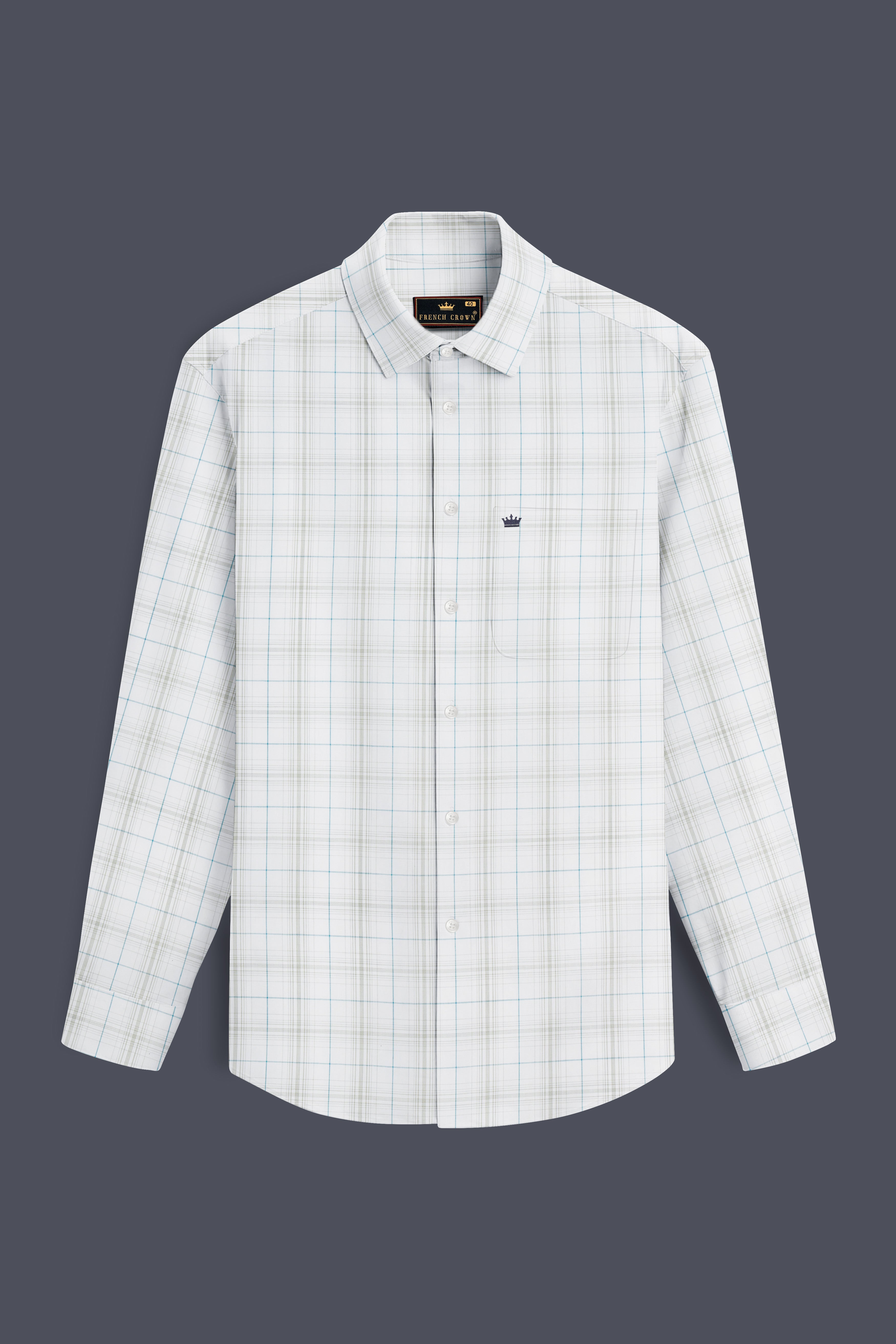 Skyline-Bright White And Eastern Blue Checks Plaid Super Soft Premium Cotton Shirt