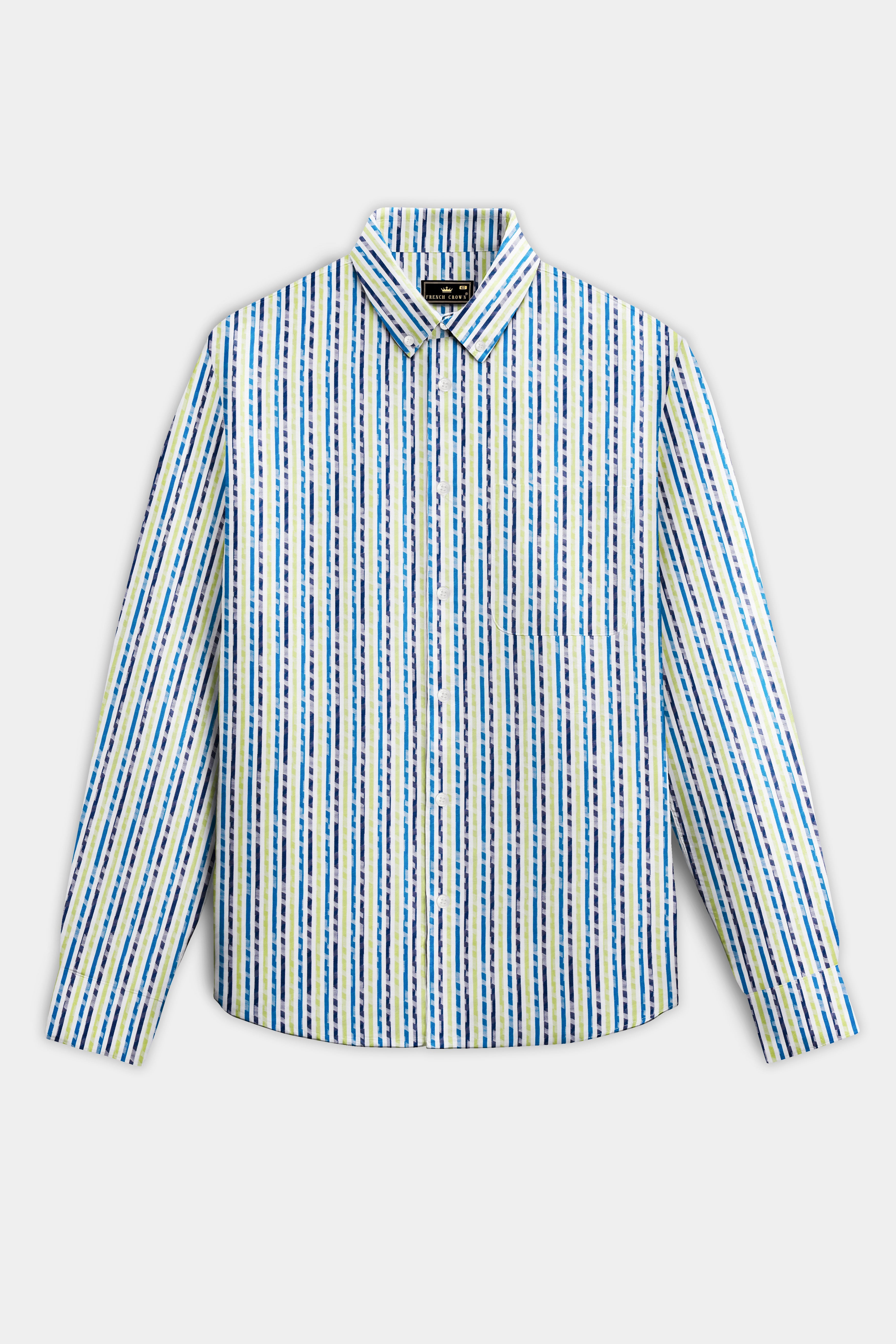 Sunburst-Electric Blue And Primrose Yellow Jacquard Striped Premium Cotton Shirt