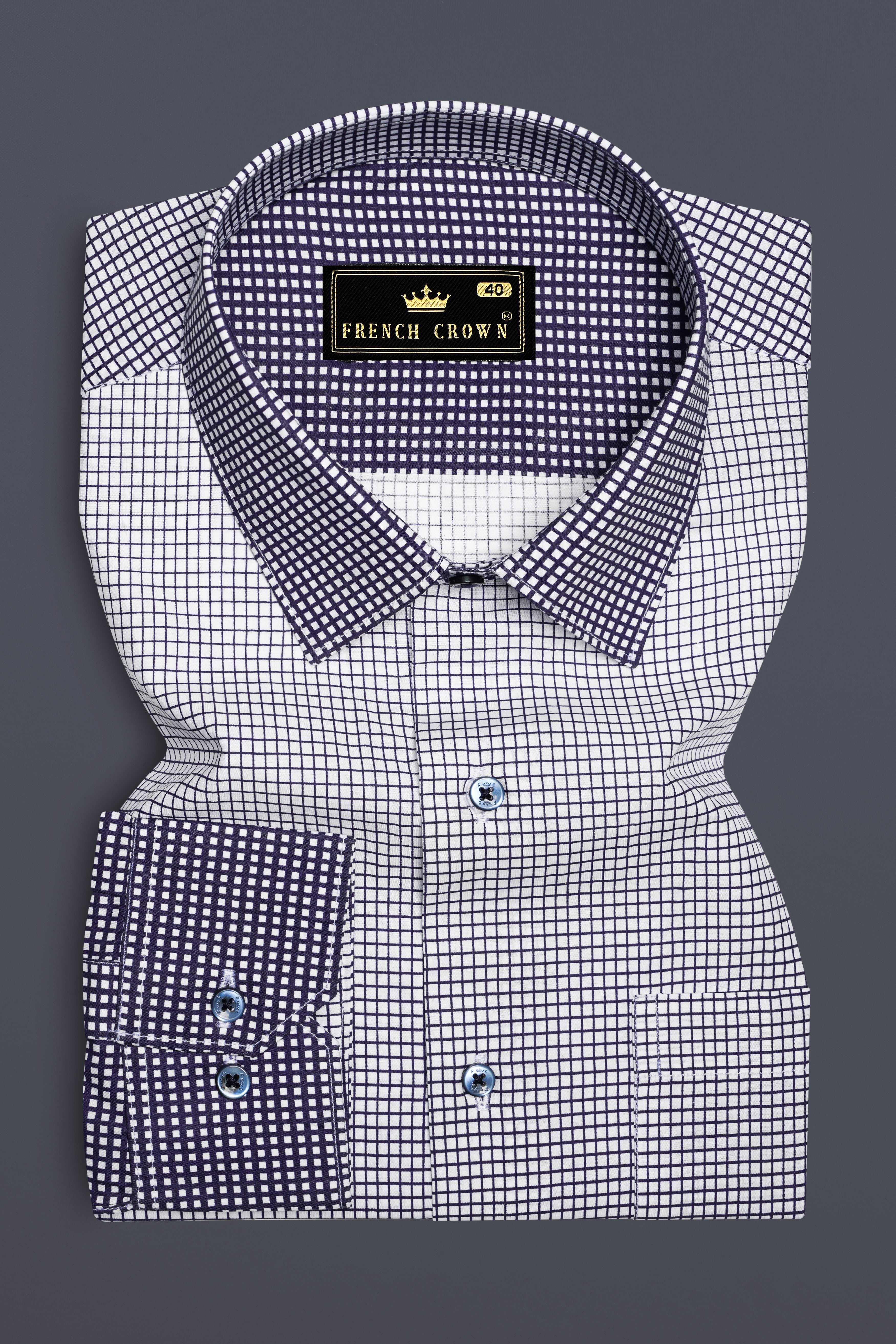 Midnight Frost-Ebony Blue And Bright White Marico Checks Premium Cotton Shirt