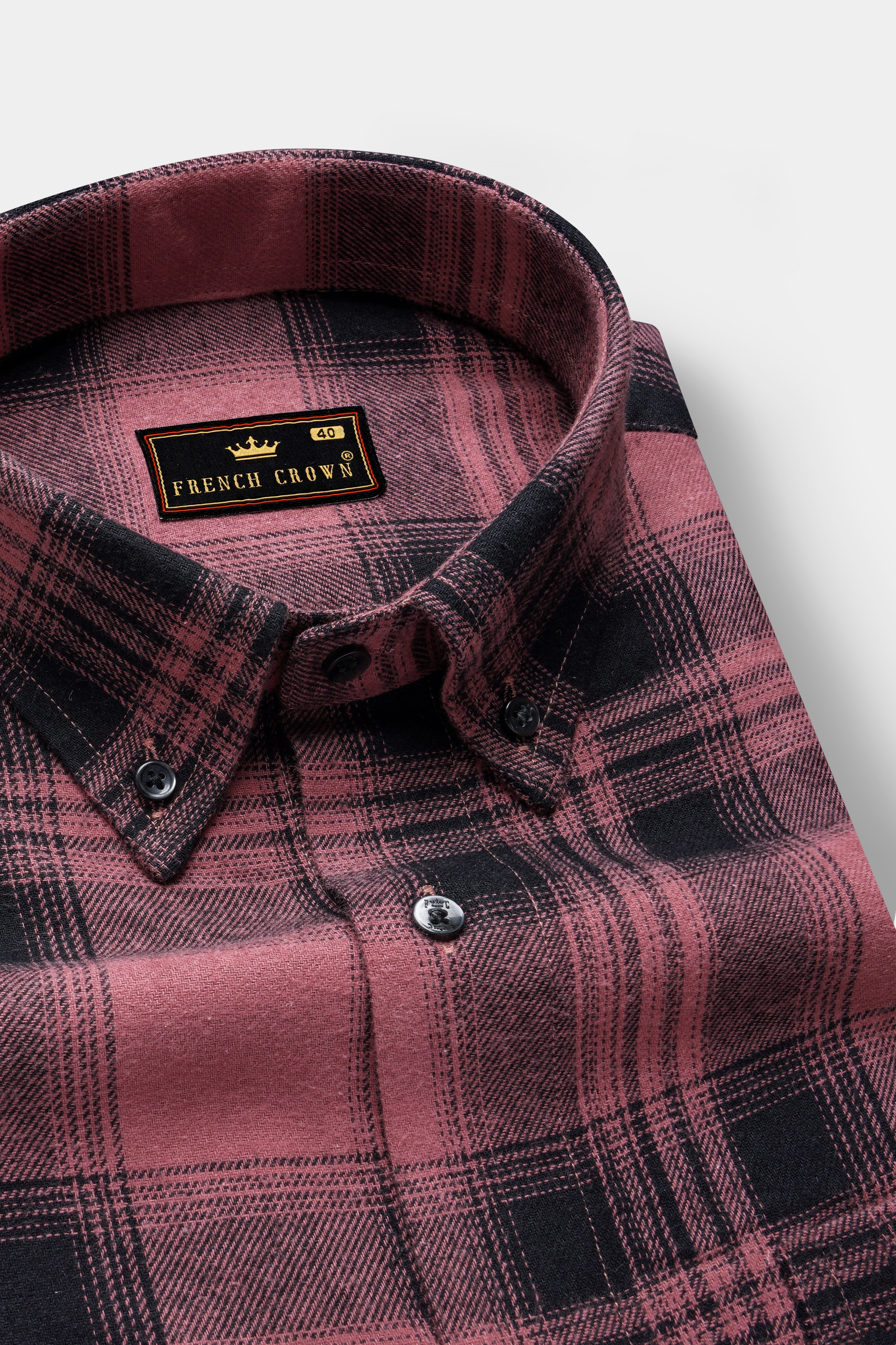 Berrywood-Wine Berry Pink Checked Flannel Premium Cotton Shirt