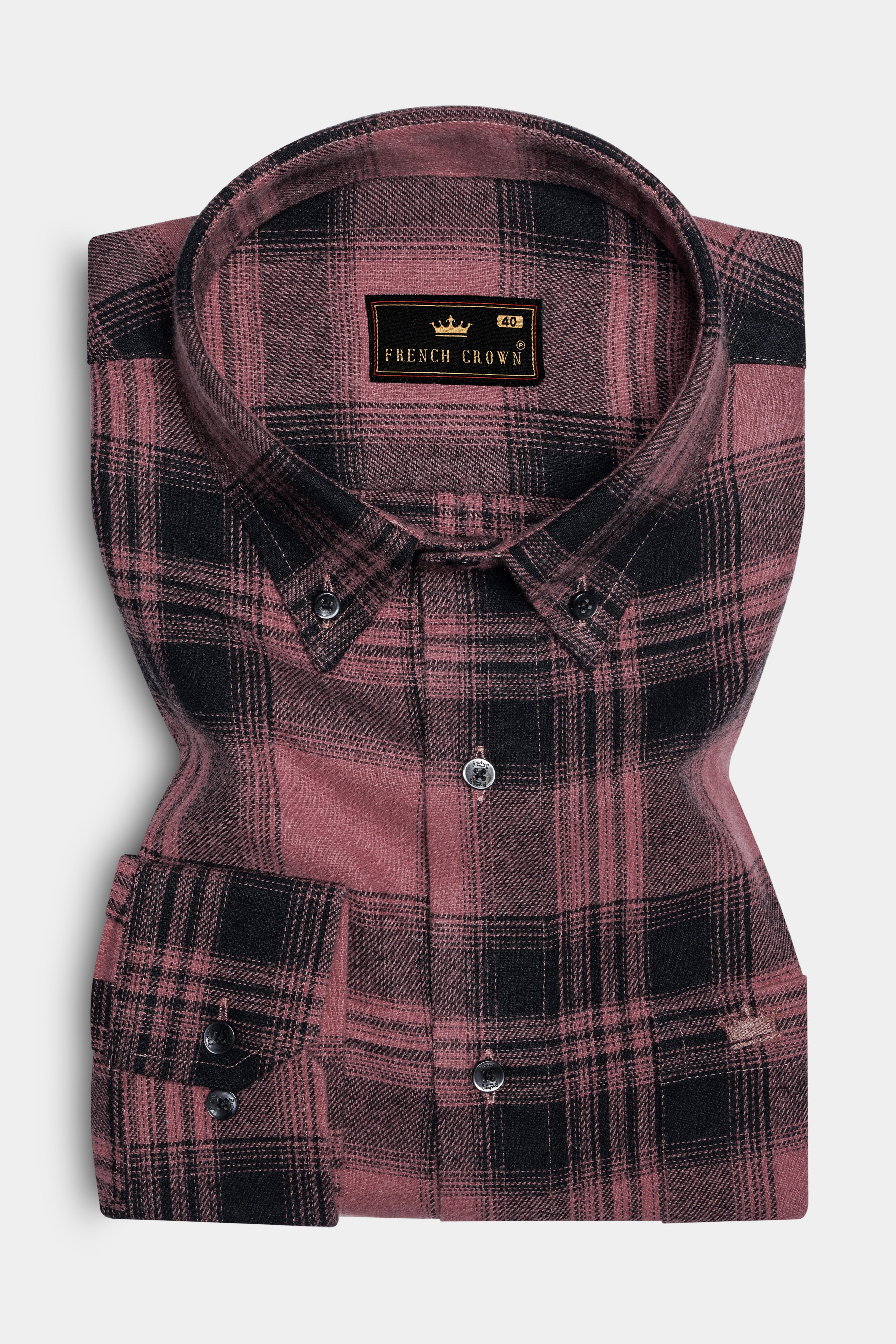 Berrywood-Wine Berry Pink Checked Flannel Premium Cotton Shirt