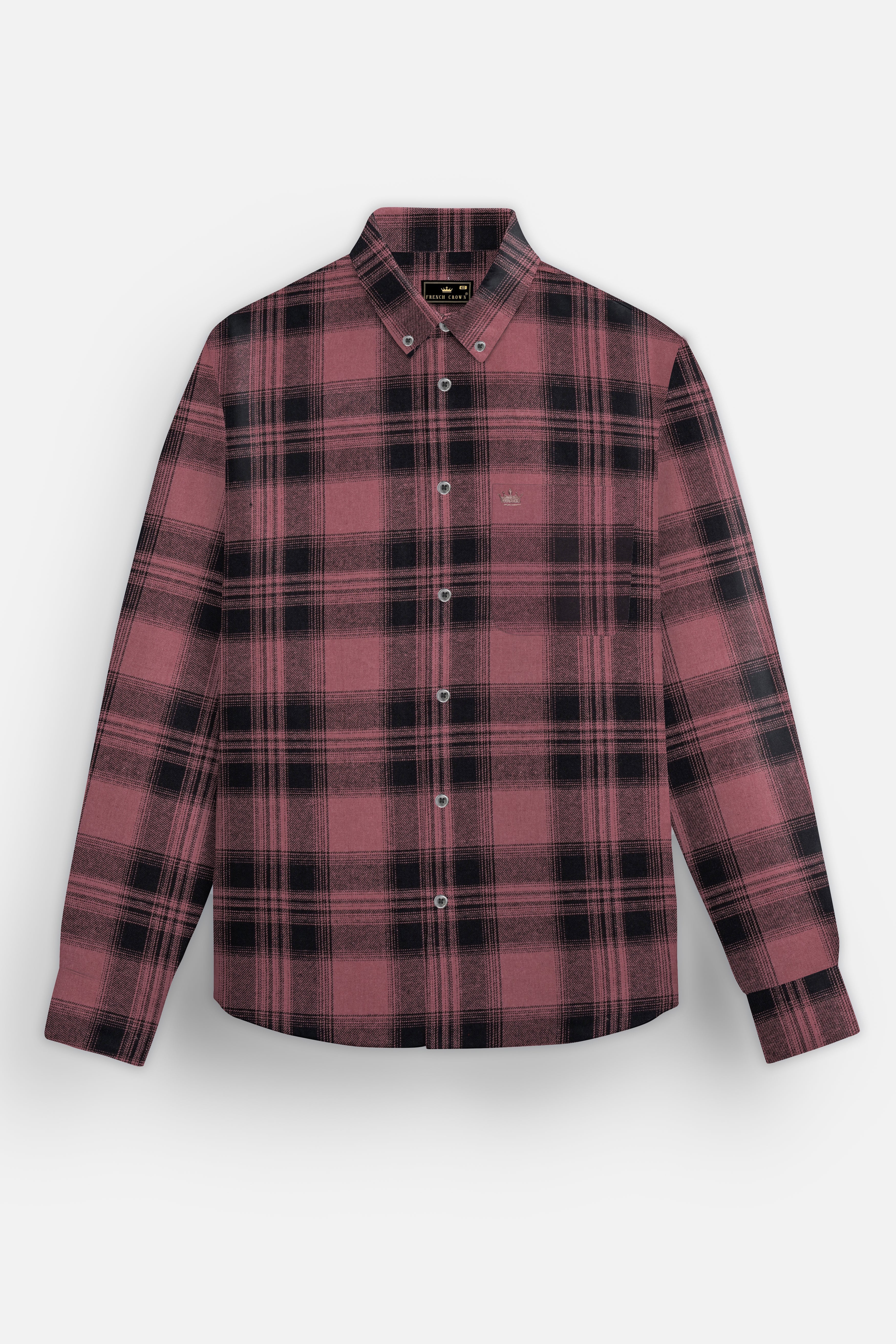 Berrywood-Wine Berry Pink Checked Flannel Premium Cotton Shirt