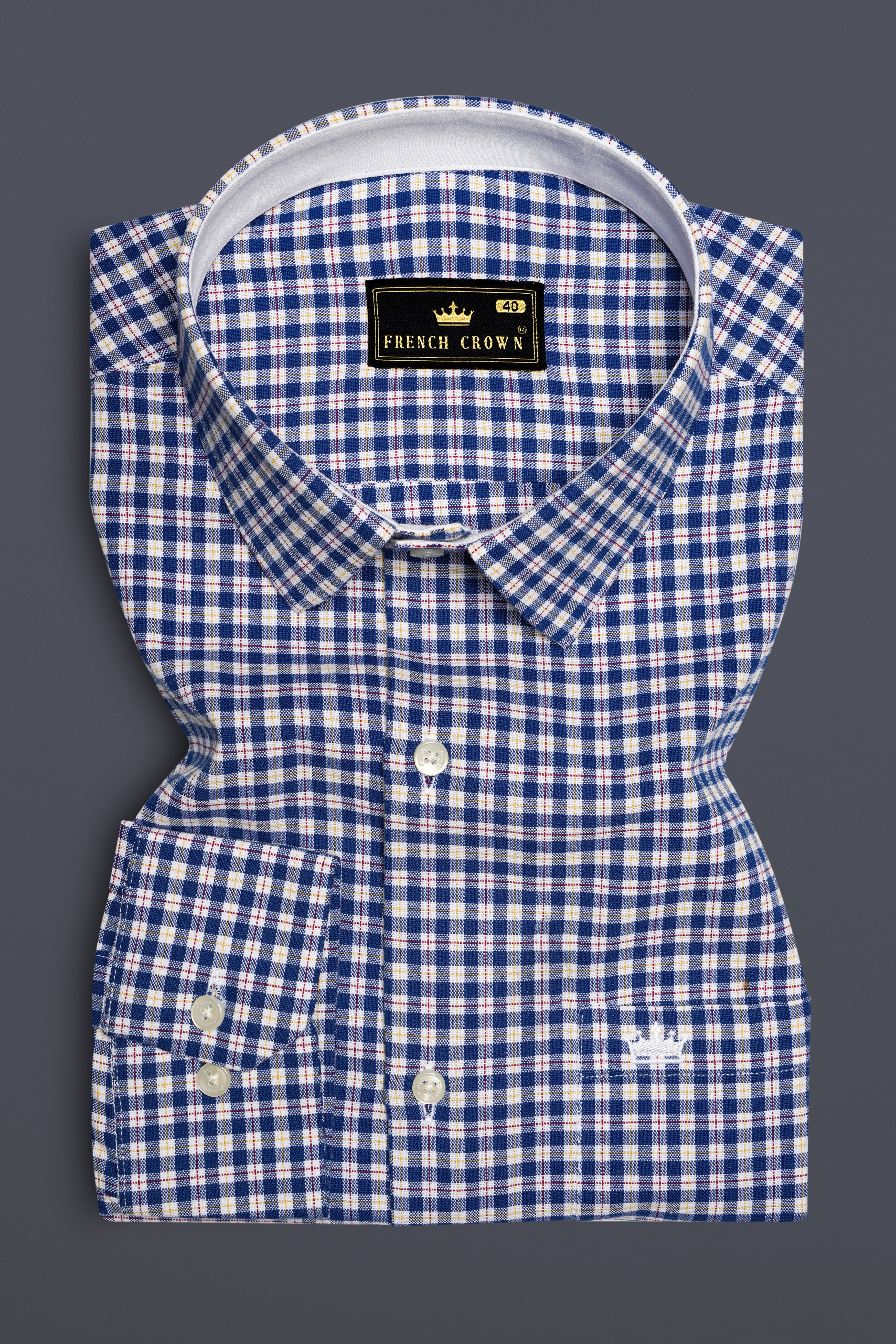 Seabreeze-Biscay Blue And Bright White Gingham Checked Oxford Premium Cotton Shirt