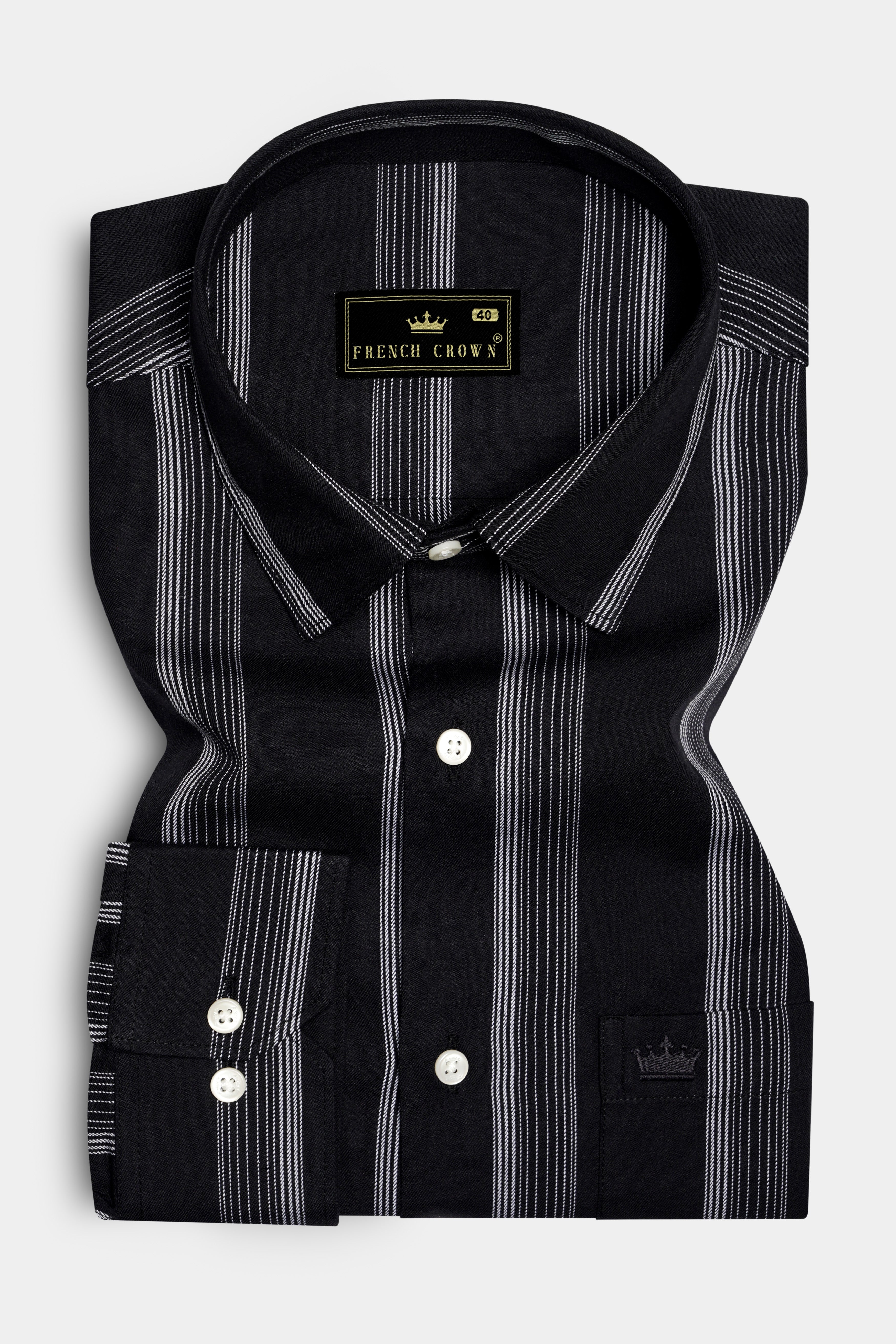 Onyx-Jade Black Striped Oxford Premium Cotton Shirt