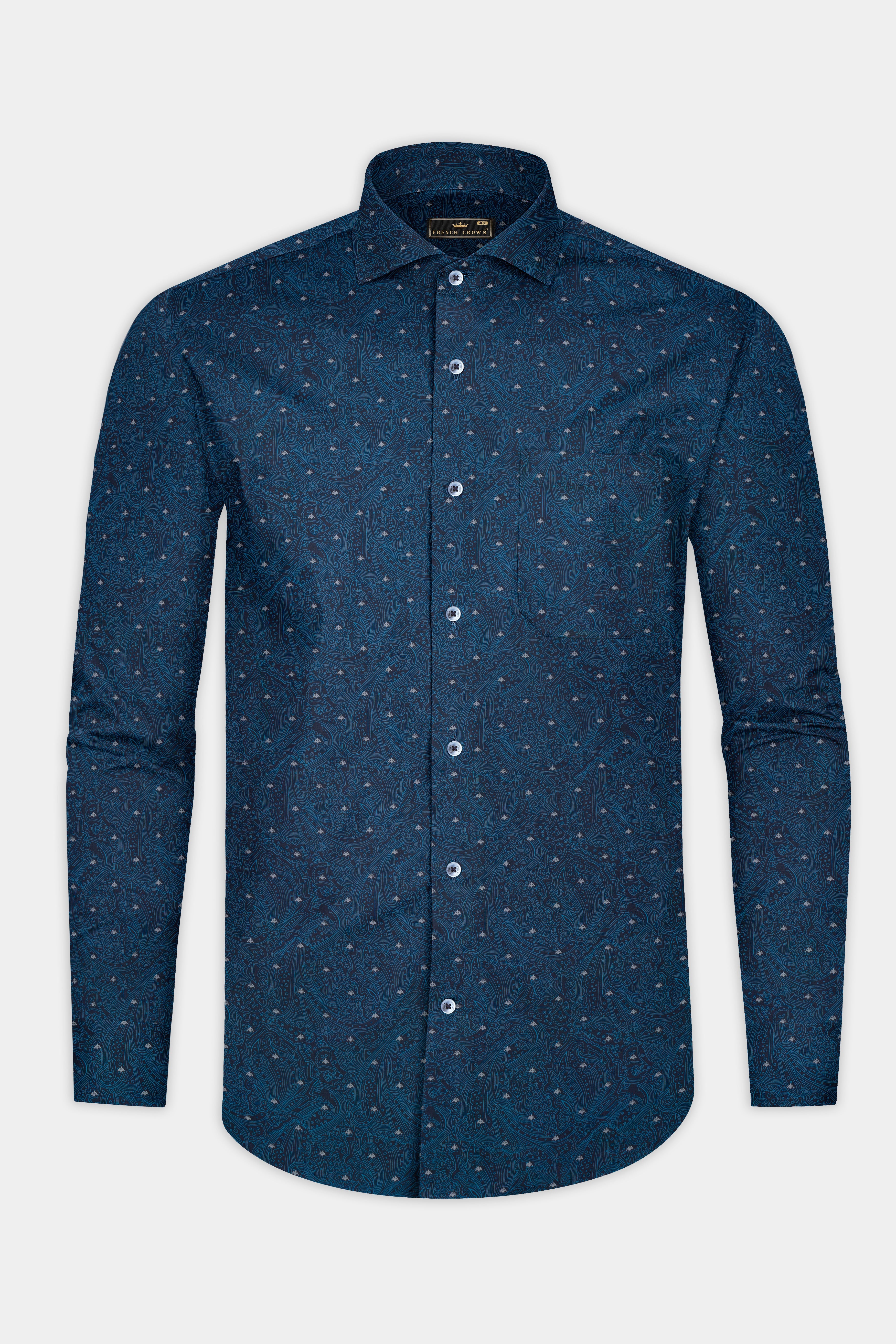 CelesteGlow-Downriver Blue Printed Subtle Sheen Super Soft Premium Cotton Shirt