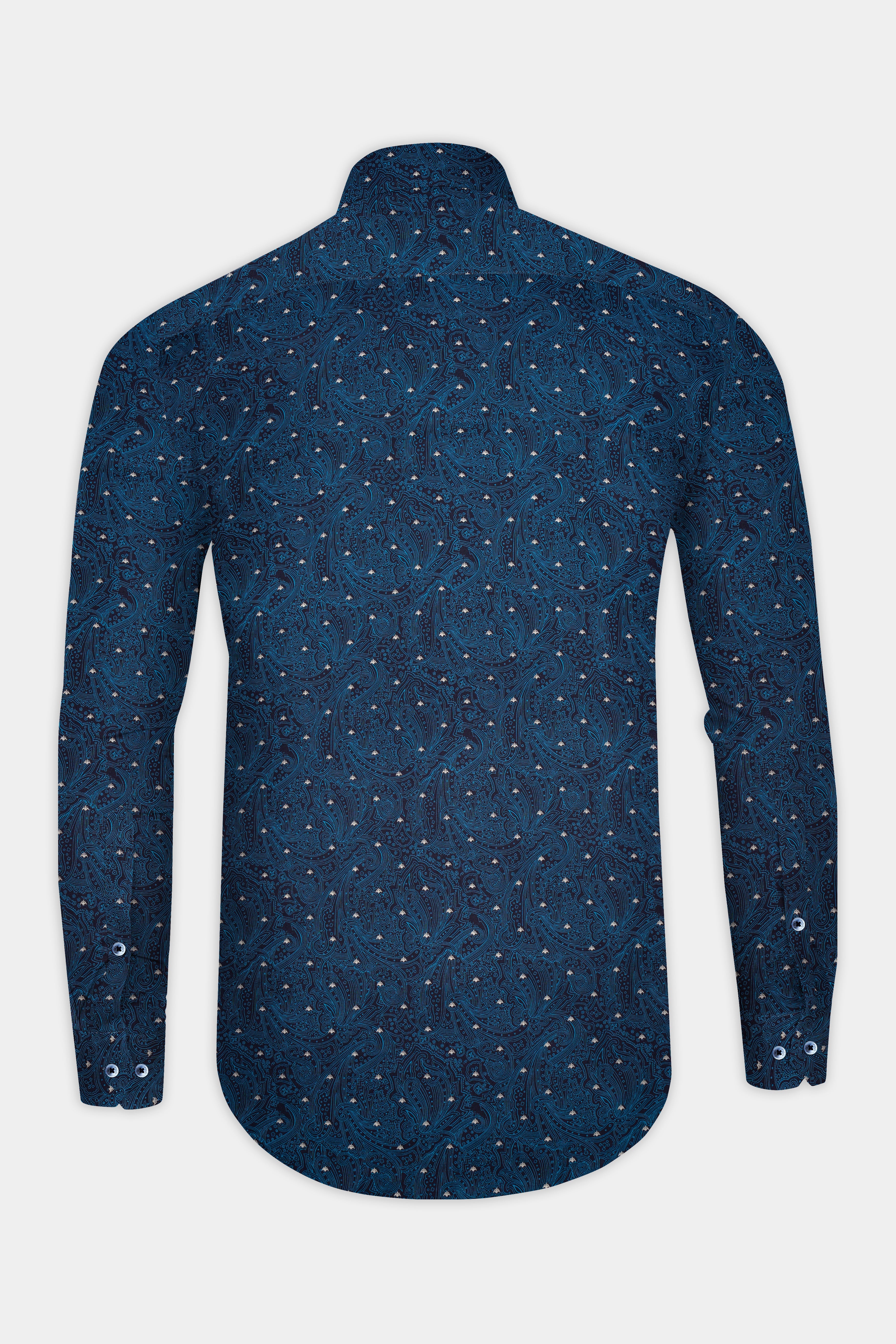 CelesteGlow-Downriver Blue Printed Subtle Sheen Super Soft Premium Cotton Shirt