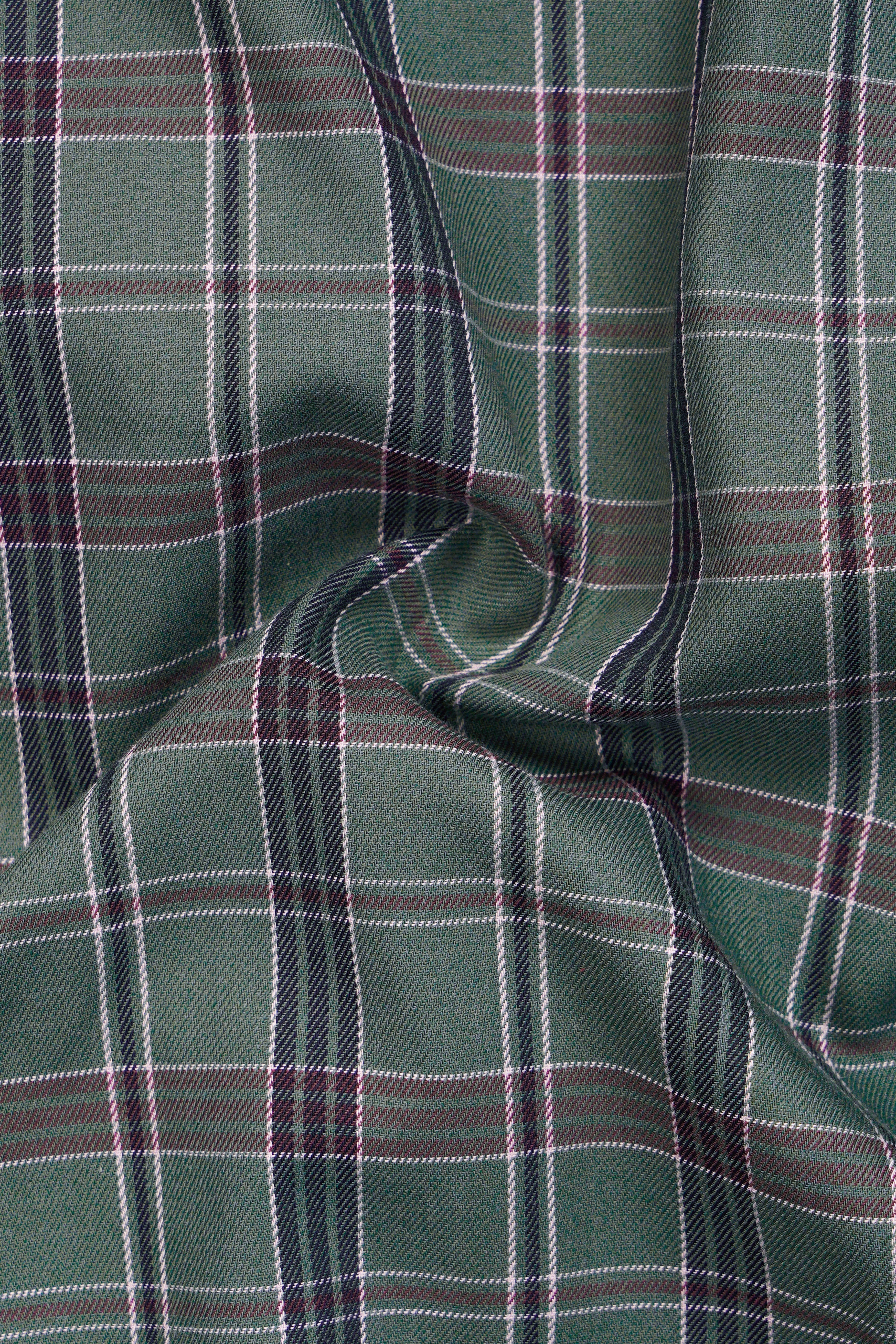 Olive Twill-Mineral Plaid Premium Cotton Shirt