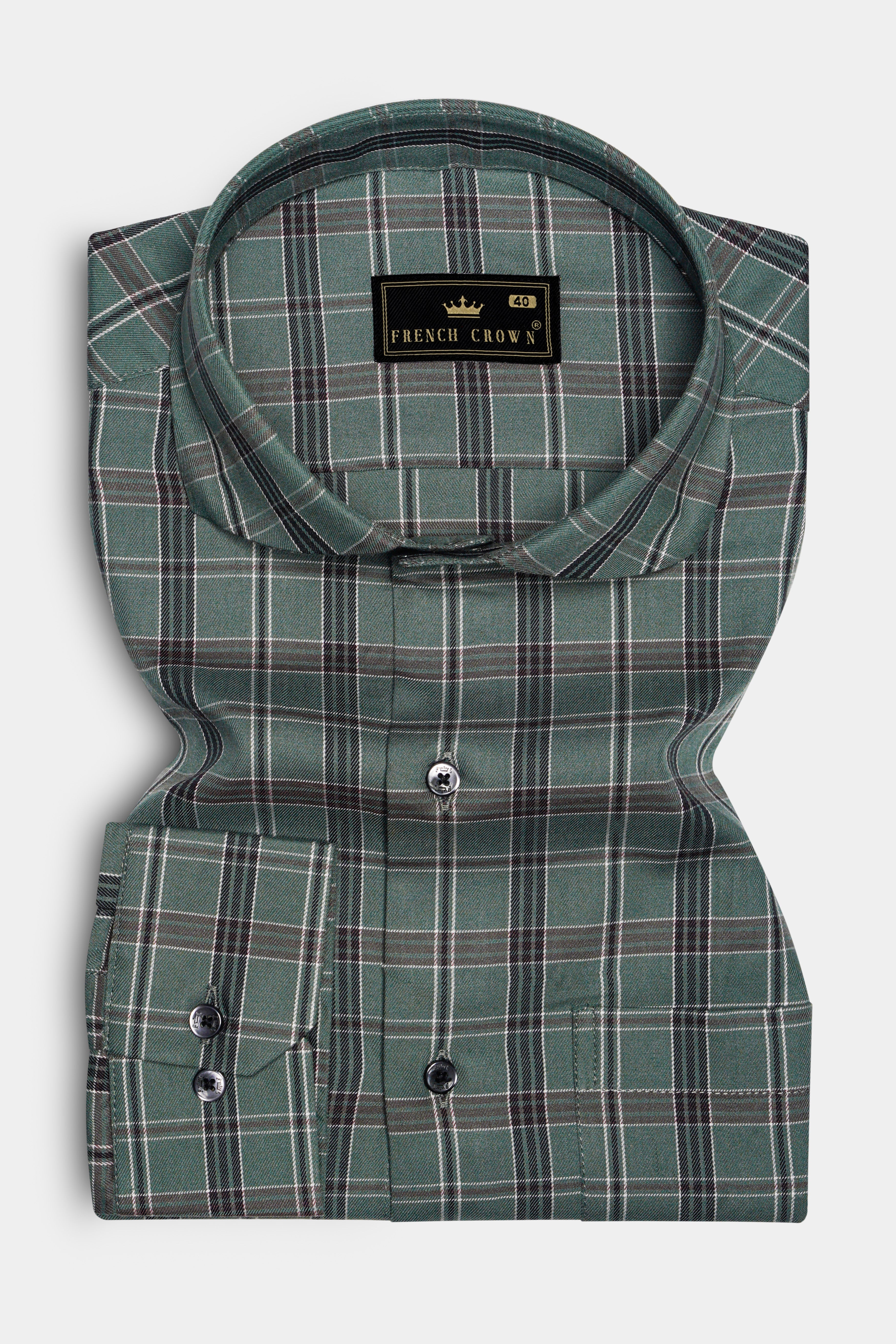 Olive Twill-Mineral Plaid Premium Cotton Shirt