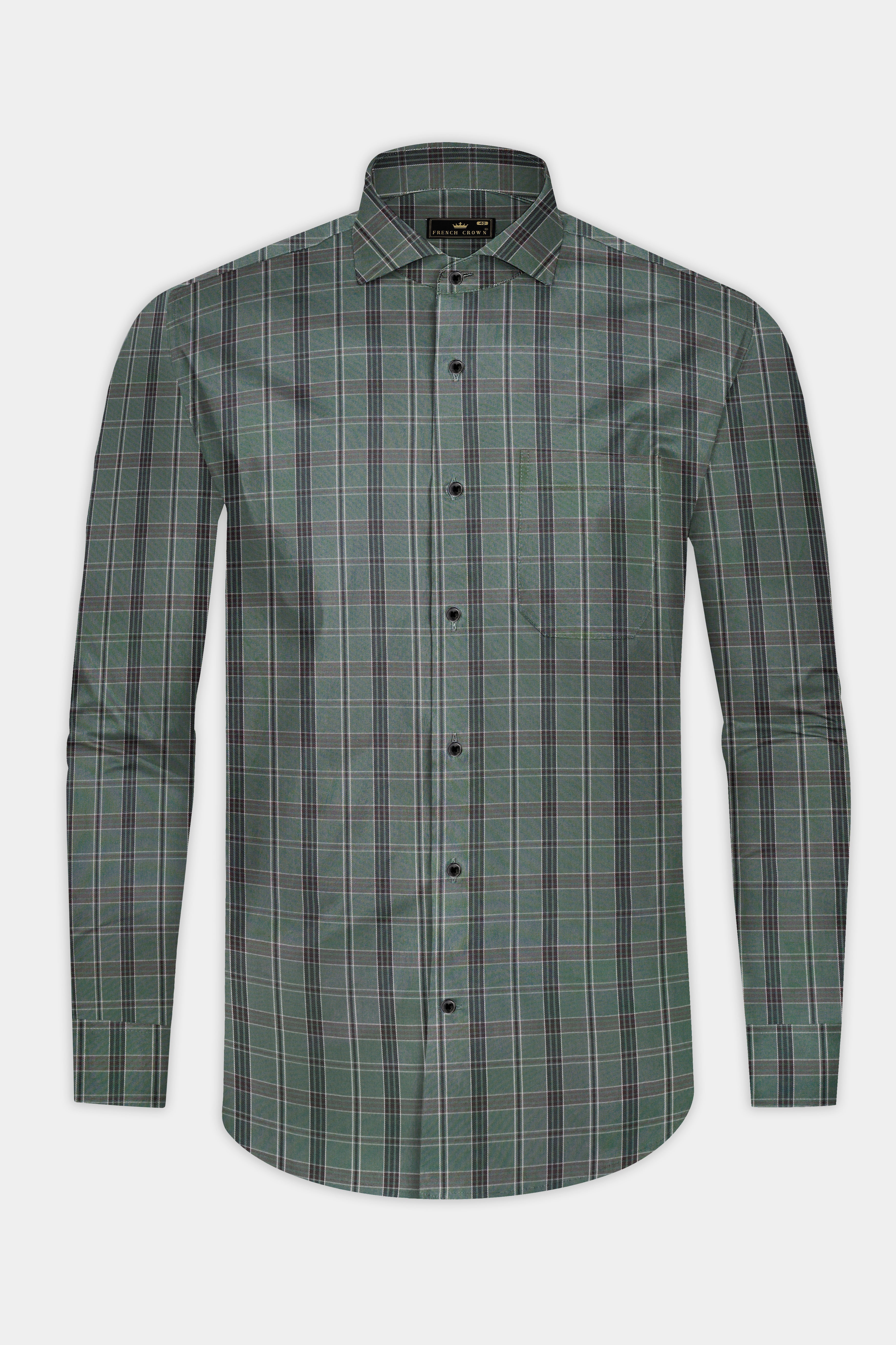 Olive Twill-Mineral Plaid Premium Cotton Shirt