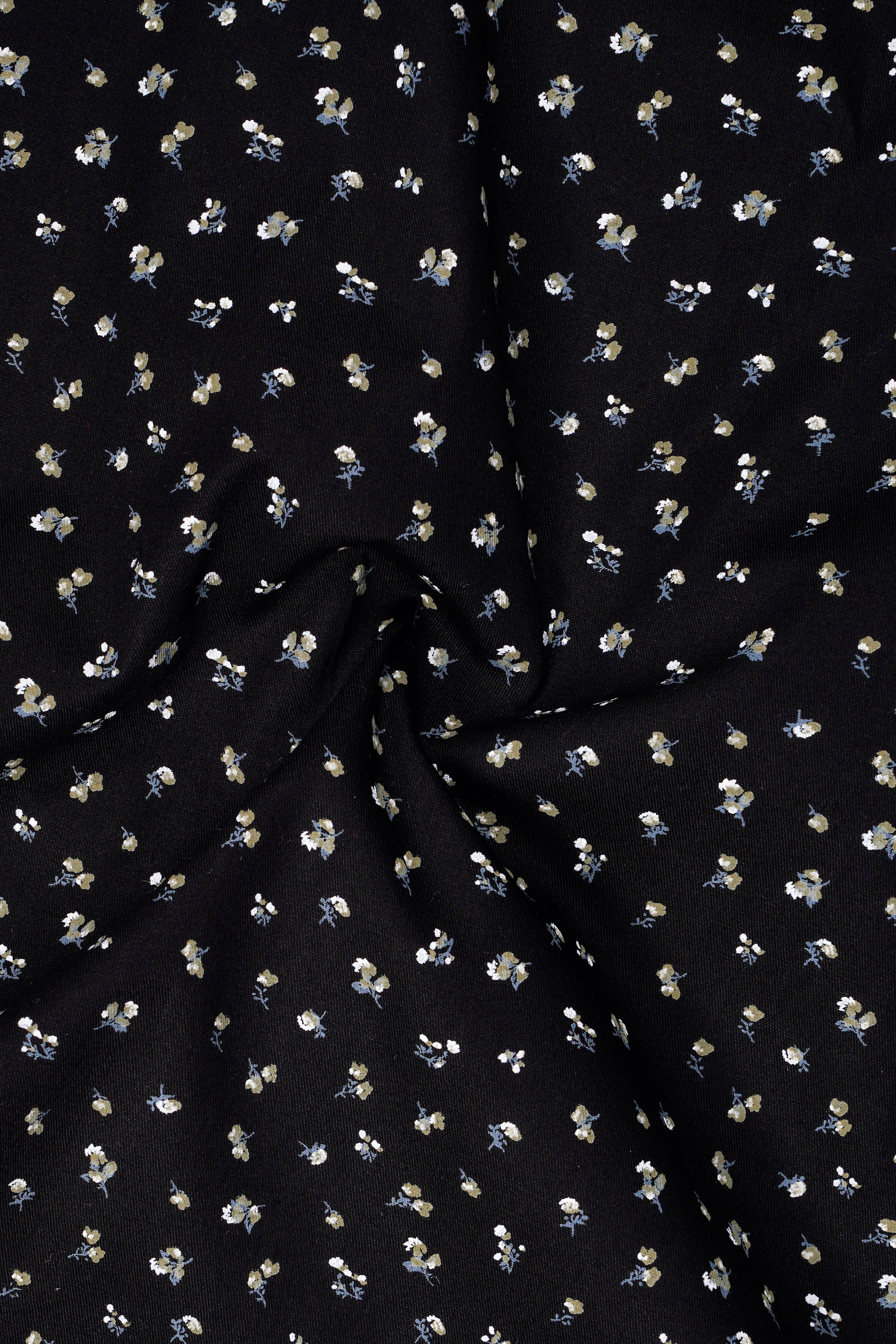 NoirBloom-Jade Black Micro Flower Printed Super Soft Premium Cotton Shirt