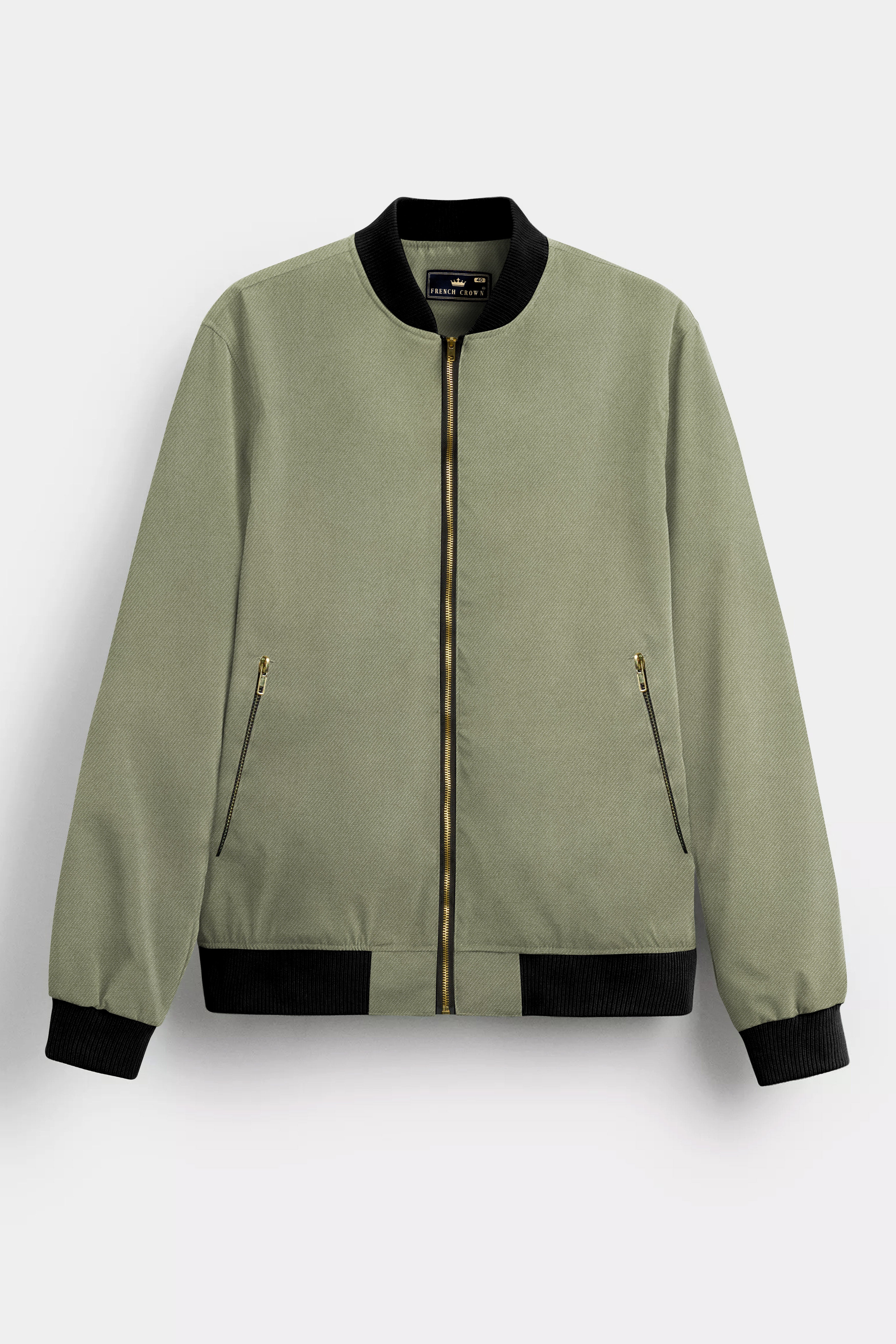 VerdantFly-Finch Green Solid Premium Giza Cotton Bomber Jacket