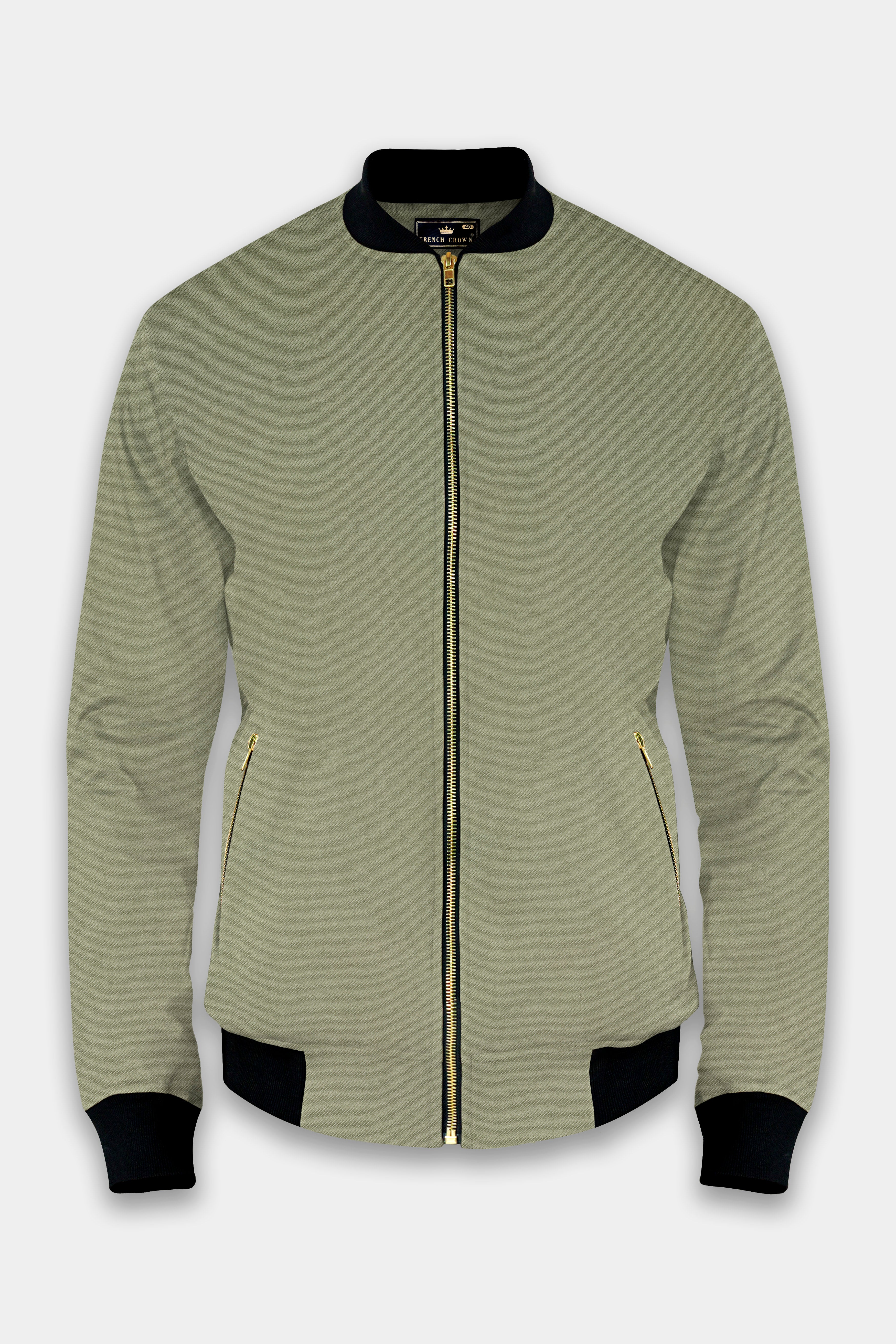 VerdantFly-Finch Green Solid Premium Giza Cotton Bomber Jacket