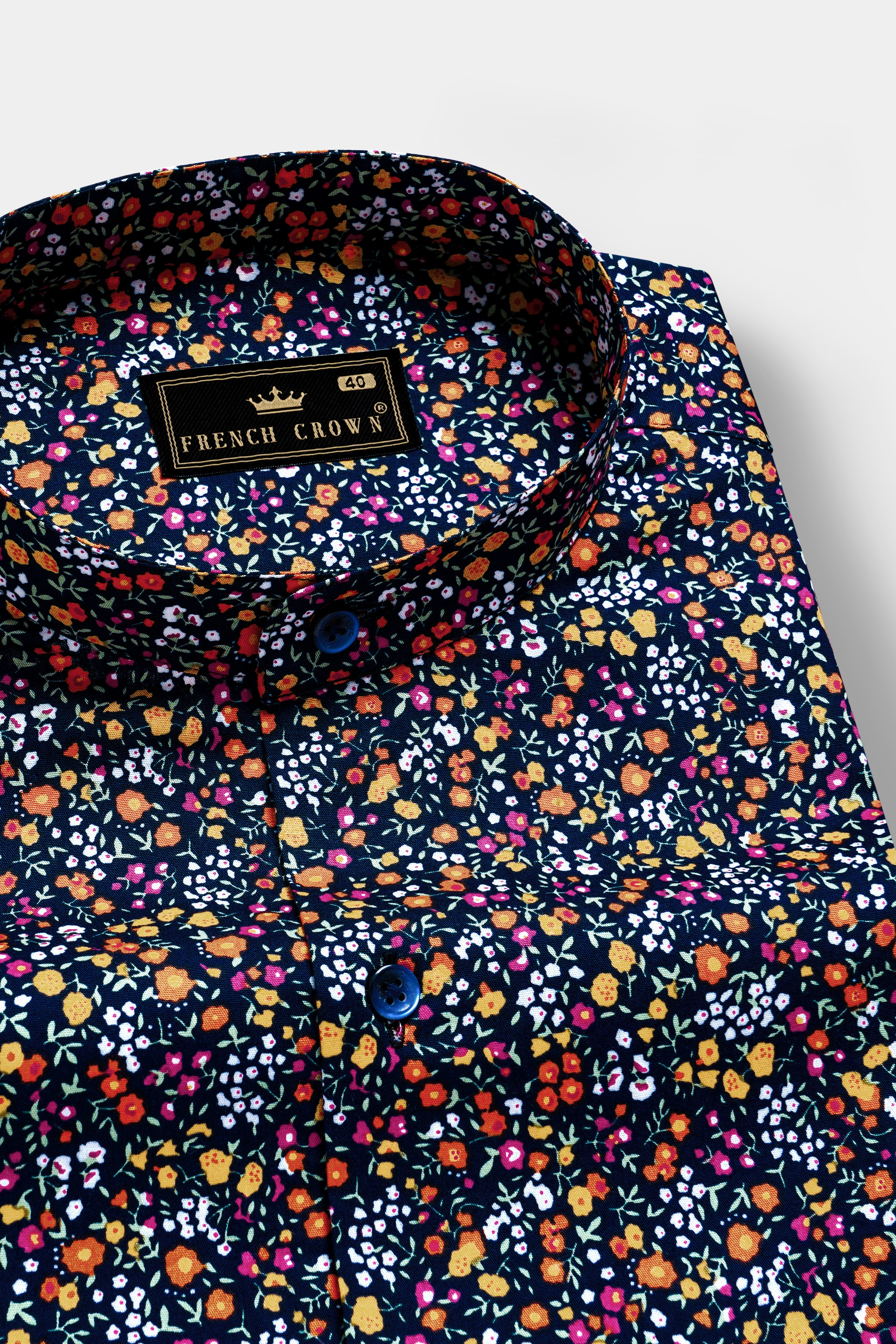 AzureFlora-Stratos Blue And Berry Pink Multi Color Floral Prints Super Soft Premium Cotton Shirt