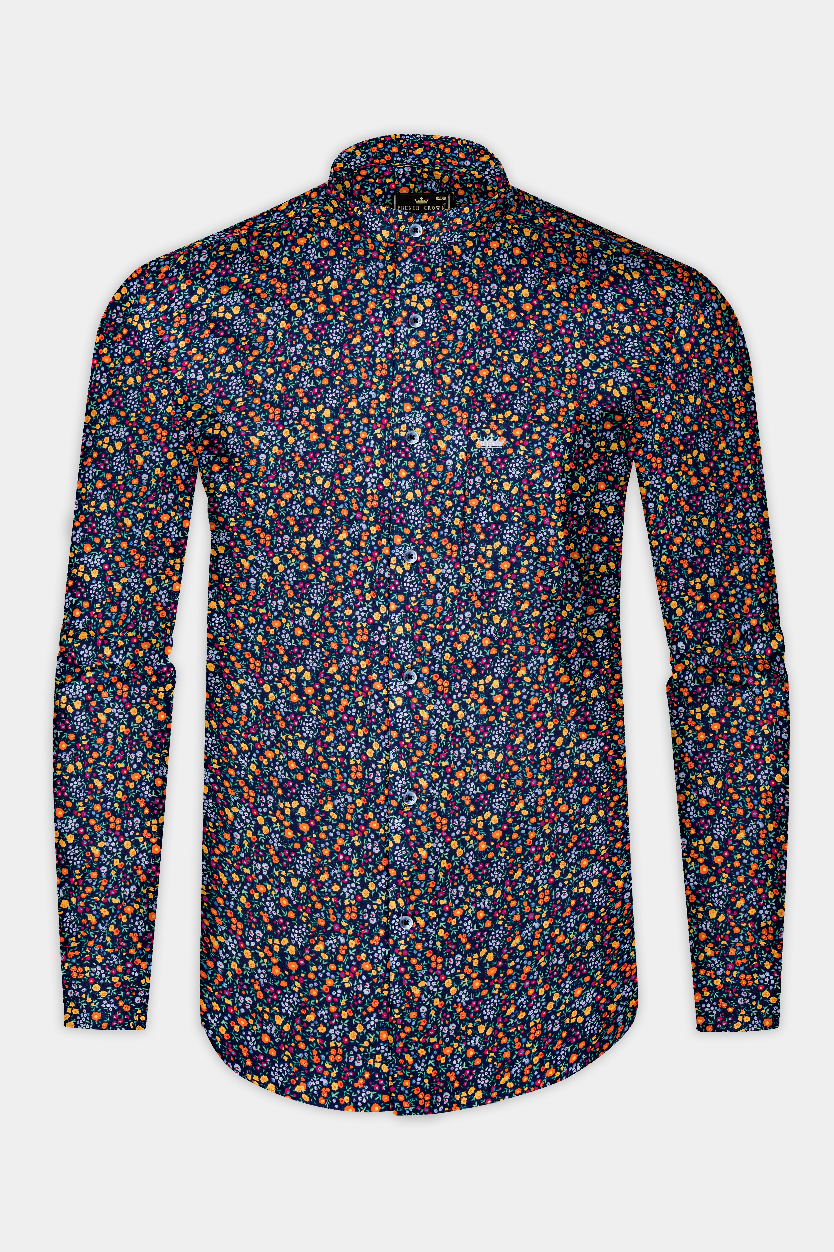 AzureFlora-Stratos Blue And Berry Pink Multi Color Flower Prints Super Soft Premium Cotton Shirt