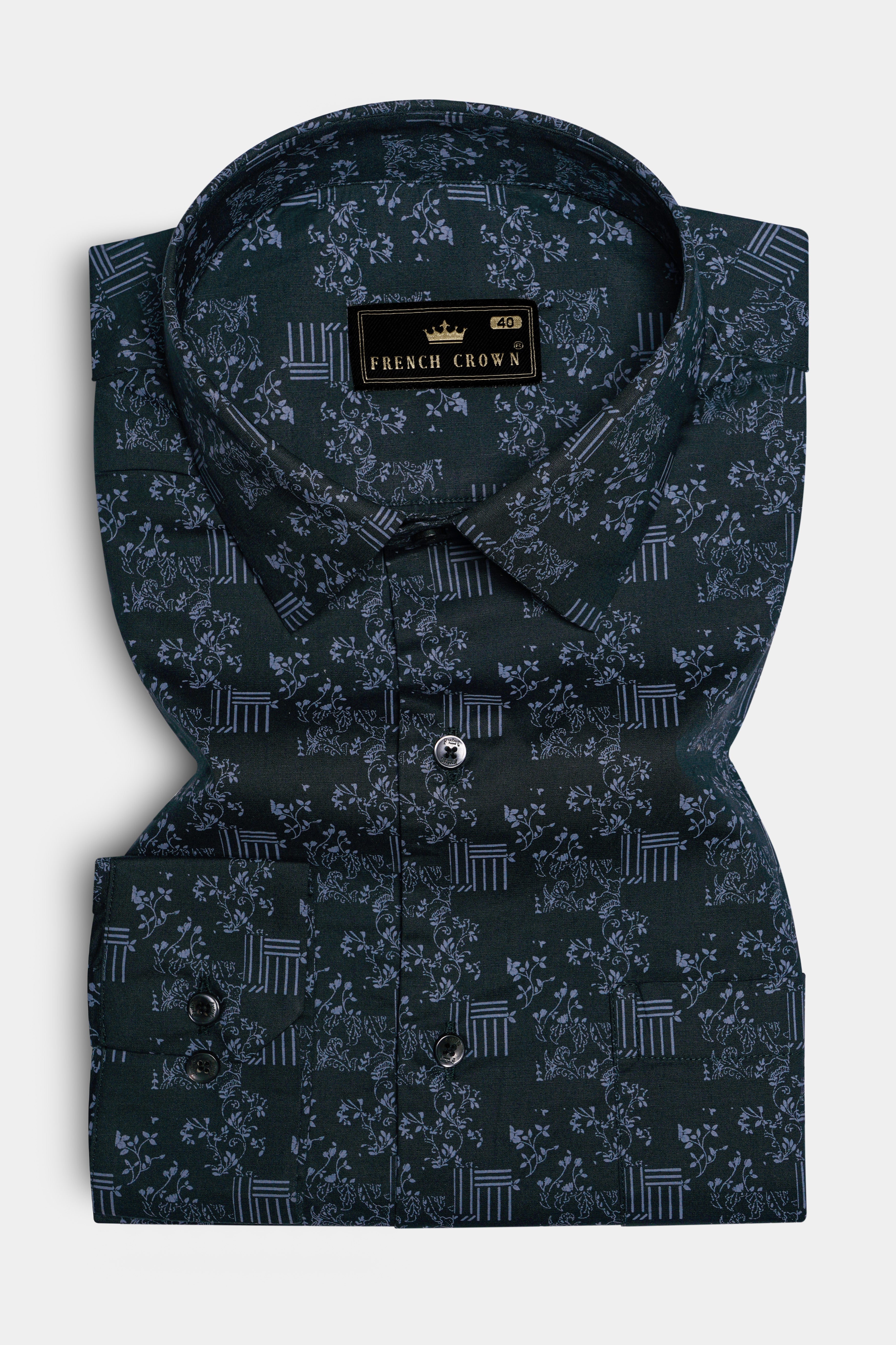 AzuraFlora-Blue Floral Printed Super Soft Premium Cotton Shirt