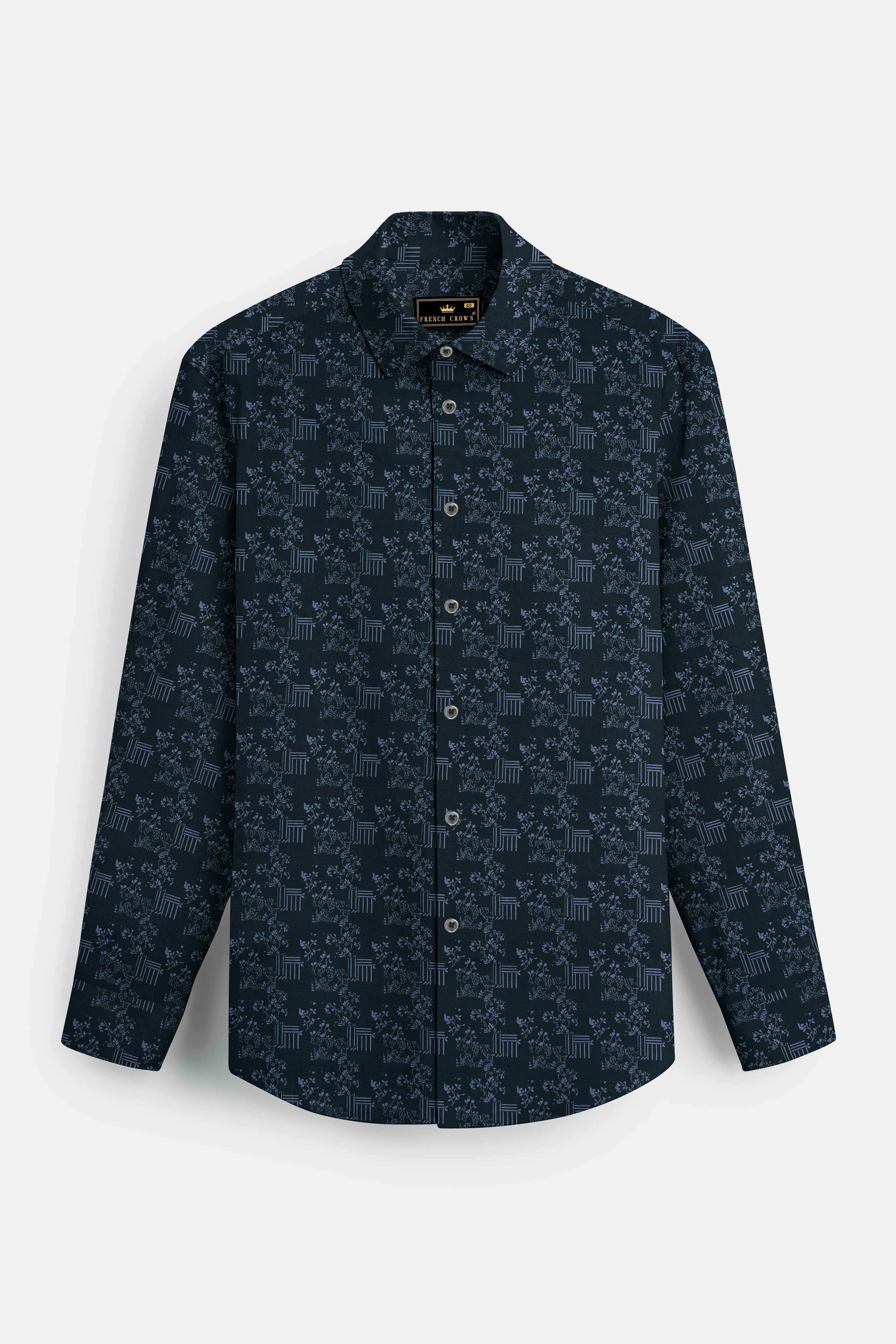 AzuraFlora-Blue Floral Printed Super Soft Premium Cotton Shirt