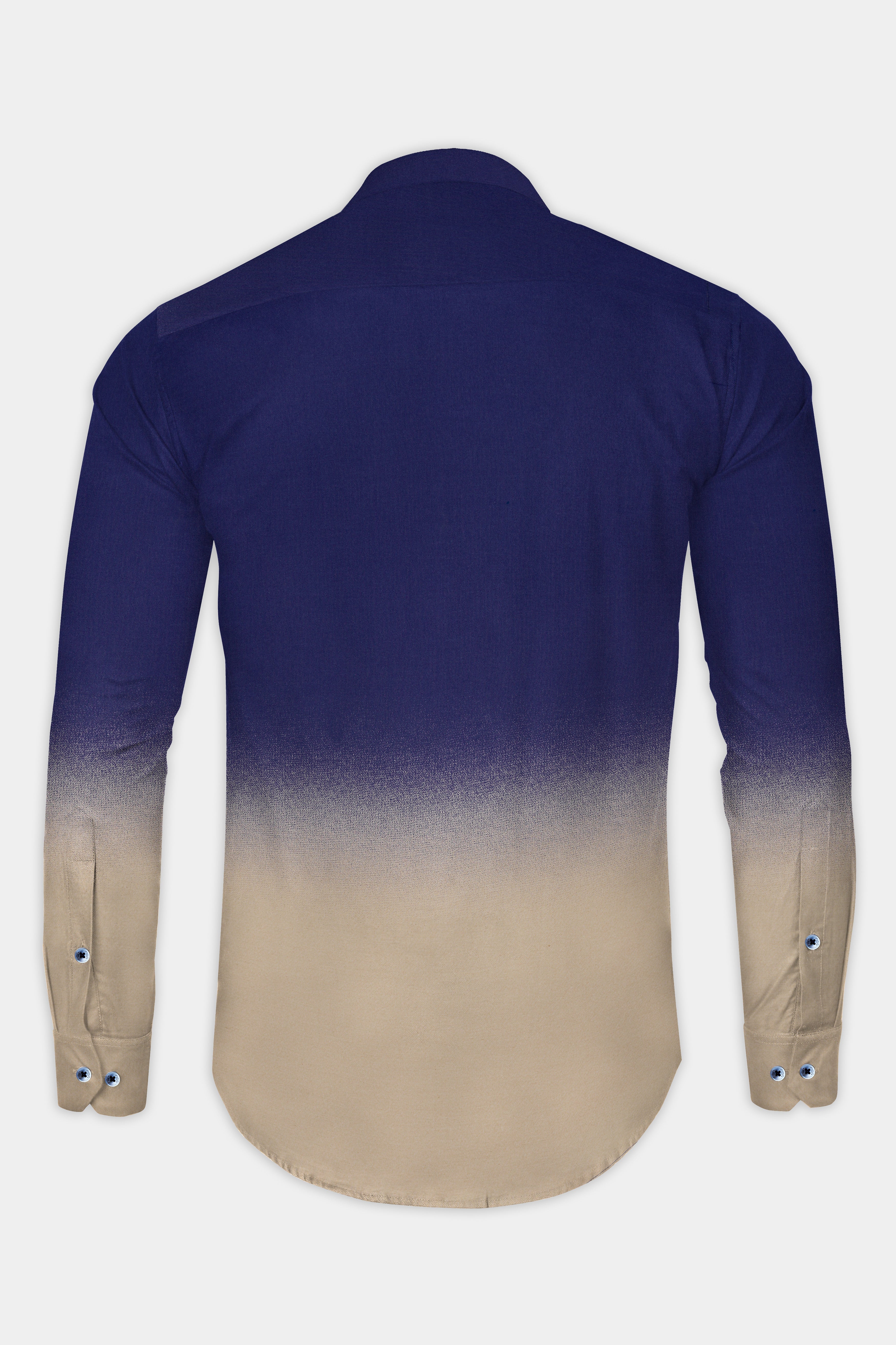 SereneHorizon-Indigo Blue And Sandrift Brown Gradient Printed Subtle Sheen Super Soft Premium Cotton Shirt