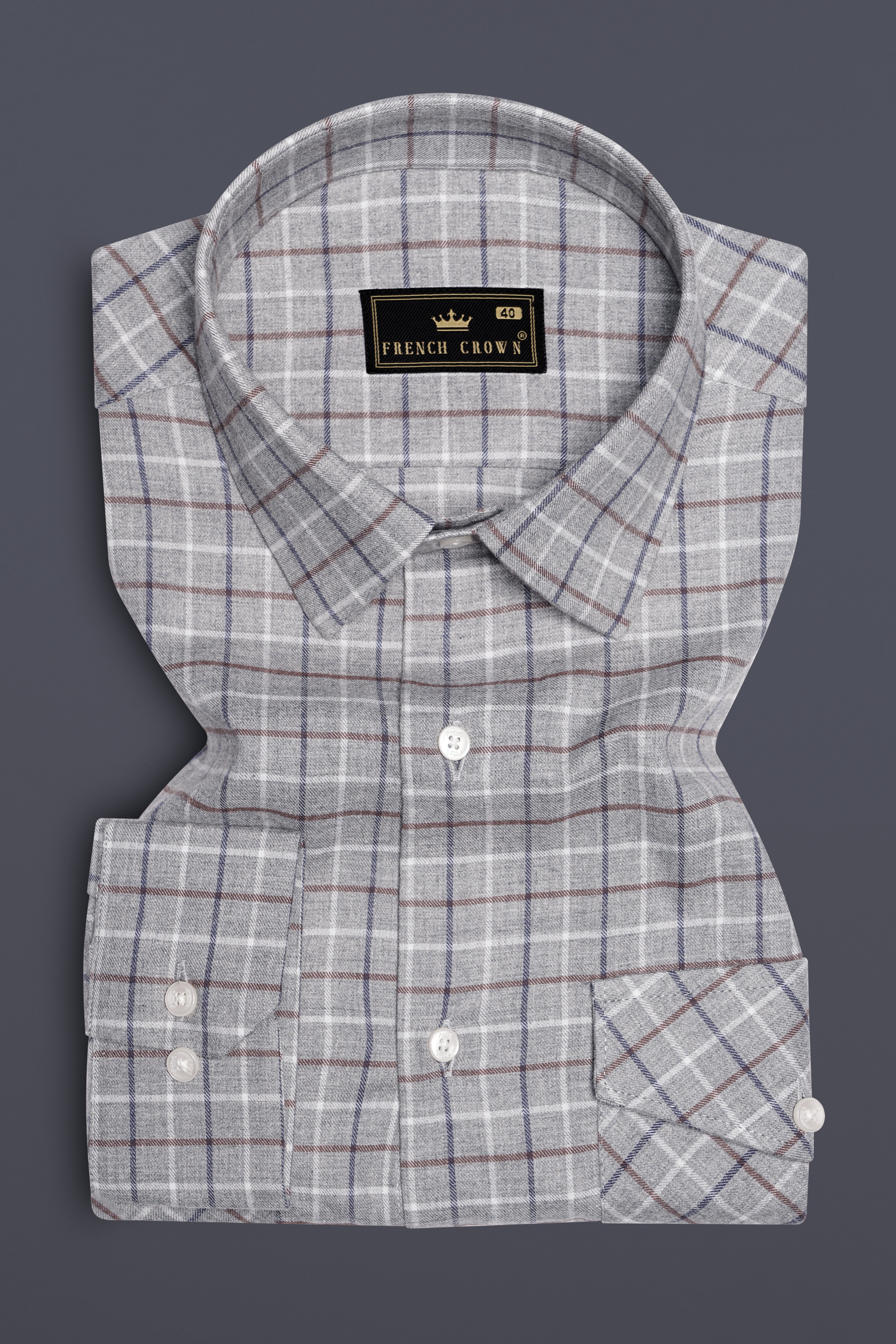 MistTartan-Celeste Gray Checked Flannel Premium Cotton Overshirt/shacket