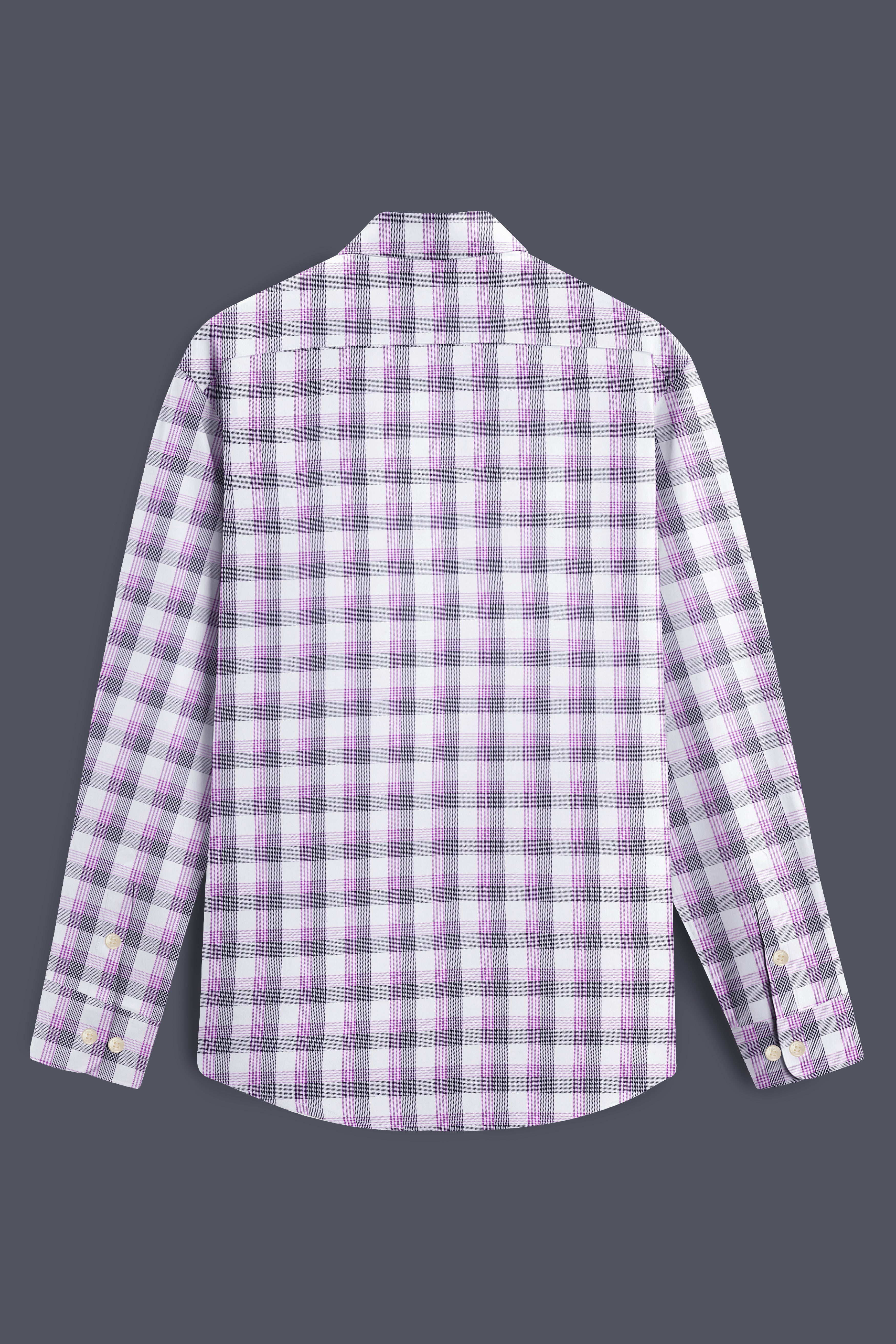 VioletLoom-Wisteria Purple And Bright White Plaid Dobby Textured Premium Giza Cotton Shirt