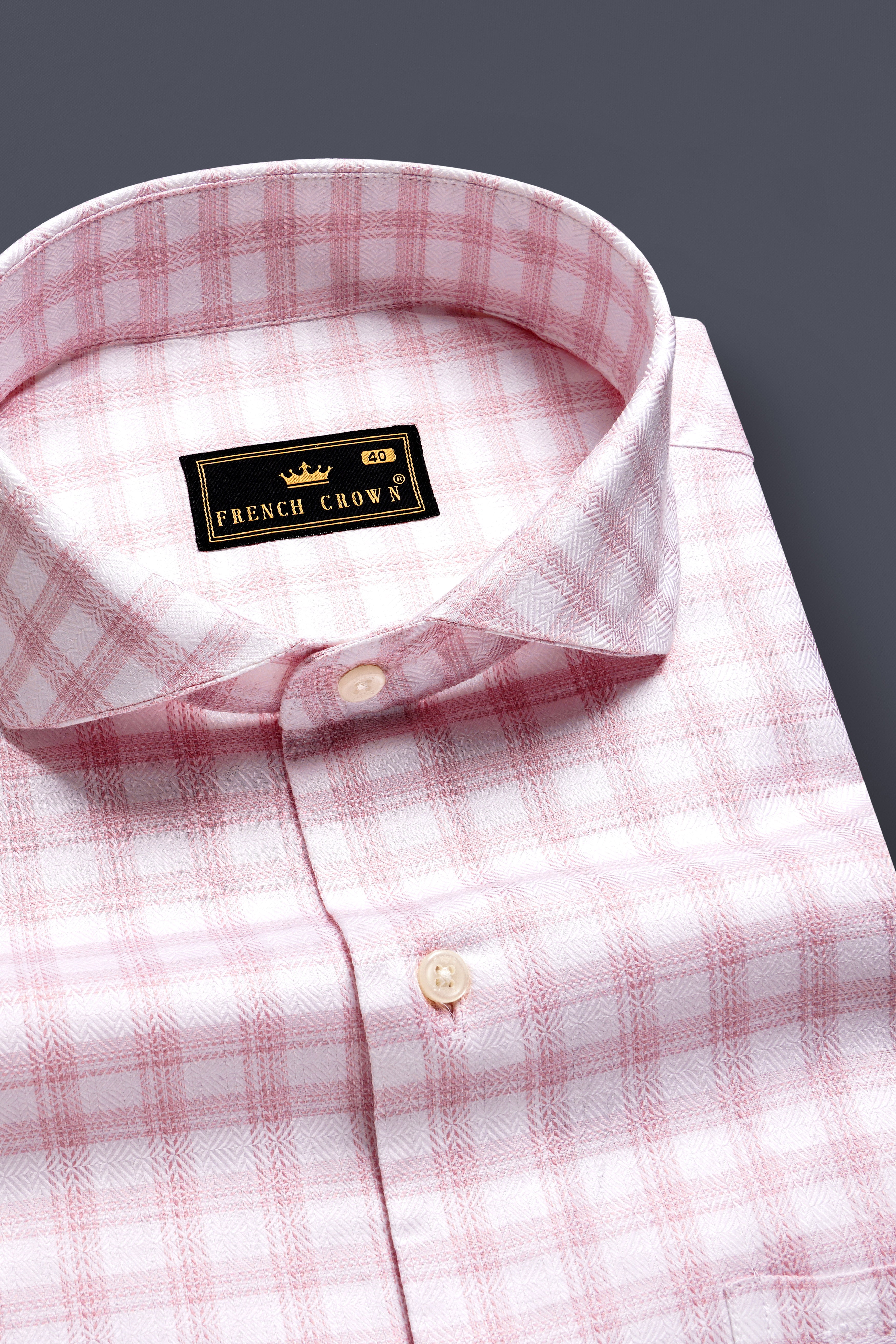 RosyTapestry-Bizarre pink Plaid Jacquard Textured Premium Cotton Dress Shirt