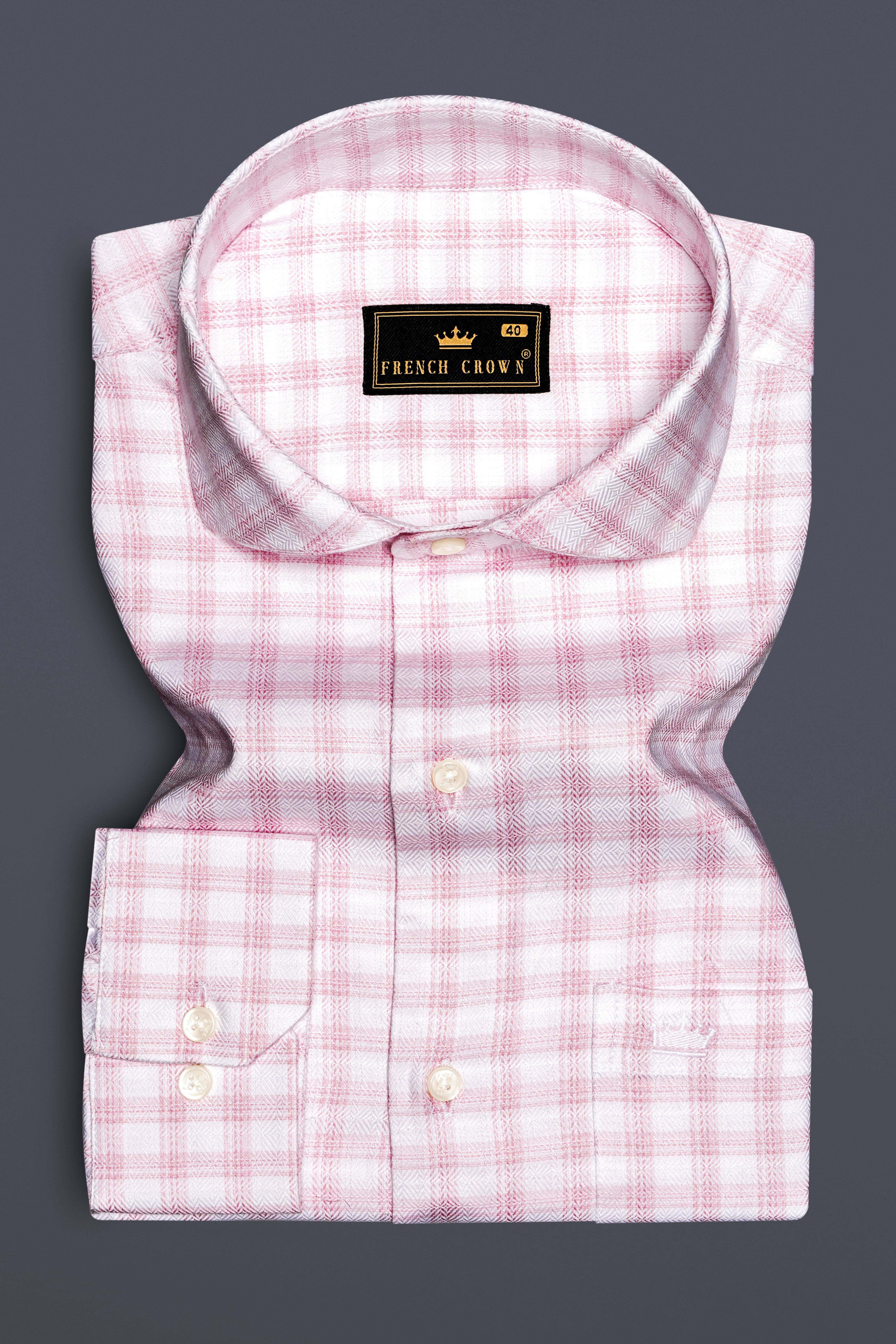 RosyTapestry-Bizarre pink Plaid Jacquard Textured Premium Cotton Dress Shirt