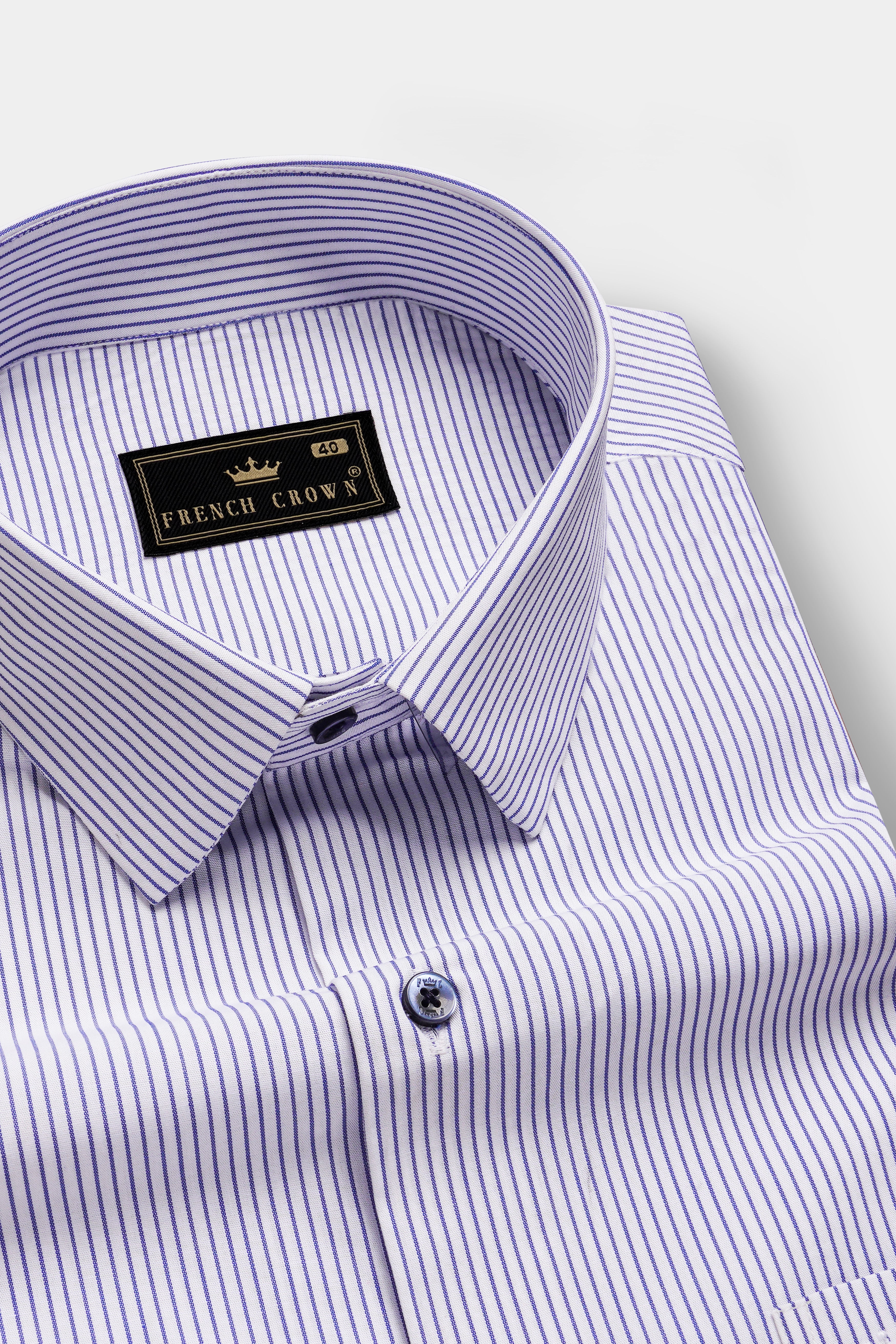 Violet Blue And Bright White Striped Premium Giza Cotton Shirt