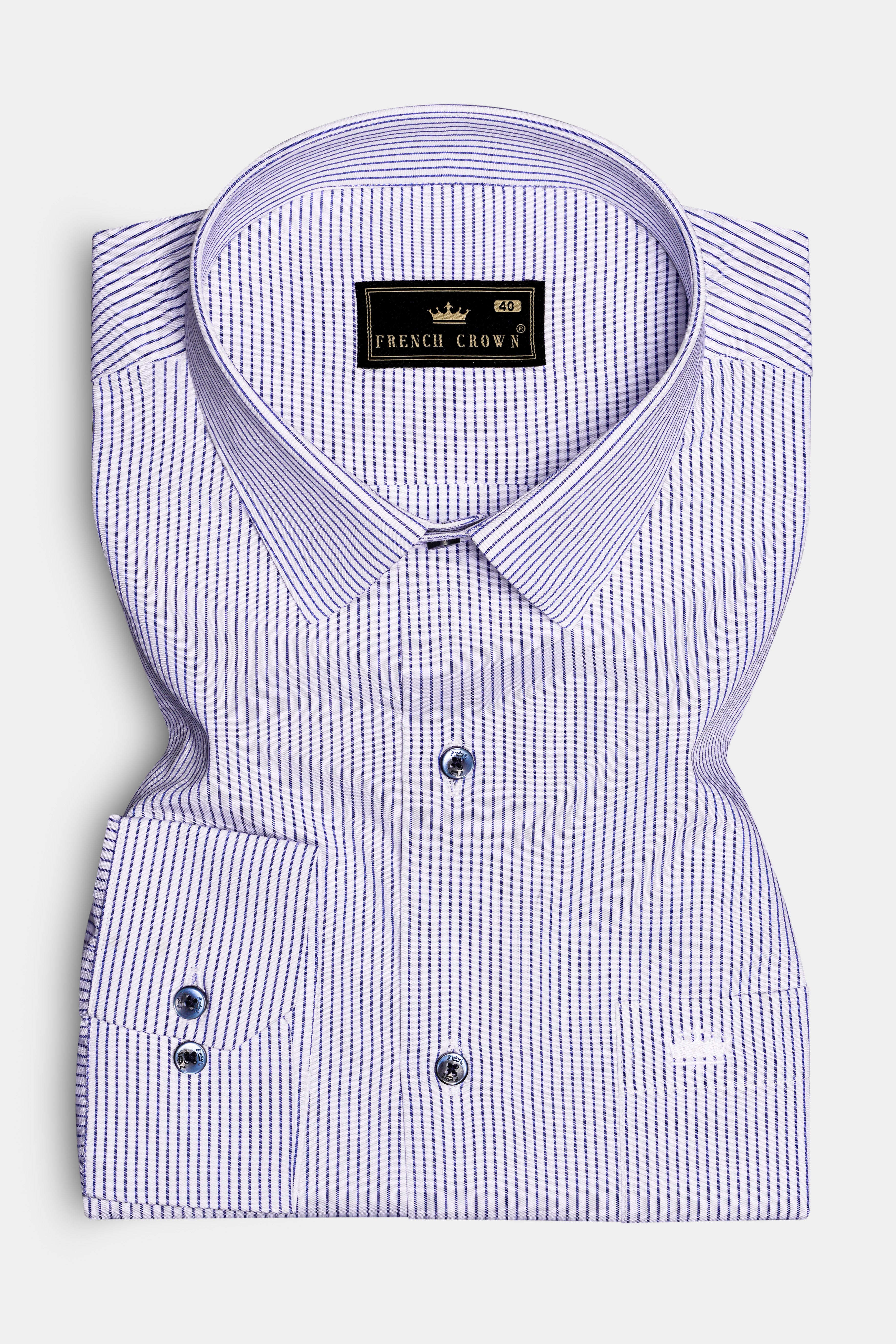 Violet Blue And Bright White Striped Premium Giza Cotton Shirt