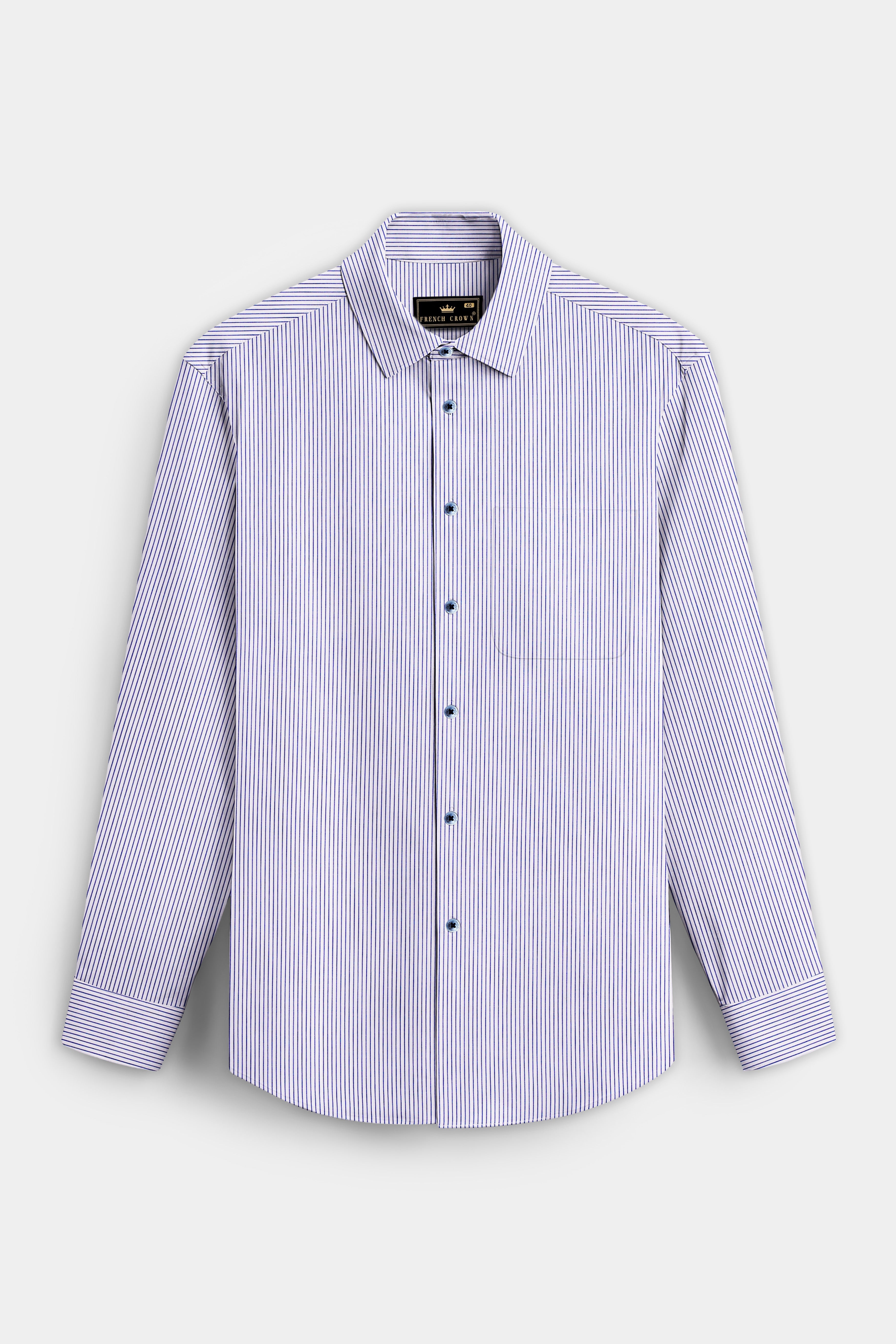 Violet Blue And Bright White Striped Premium Giza Cotton Shirt