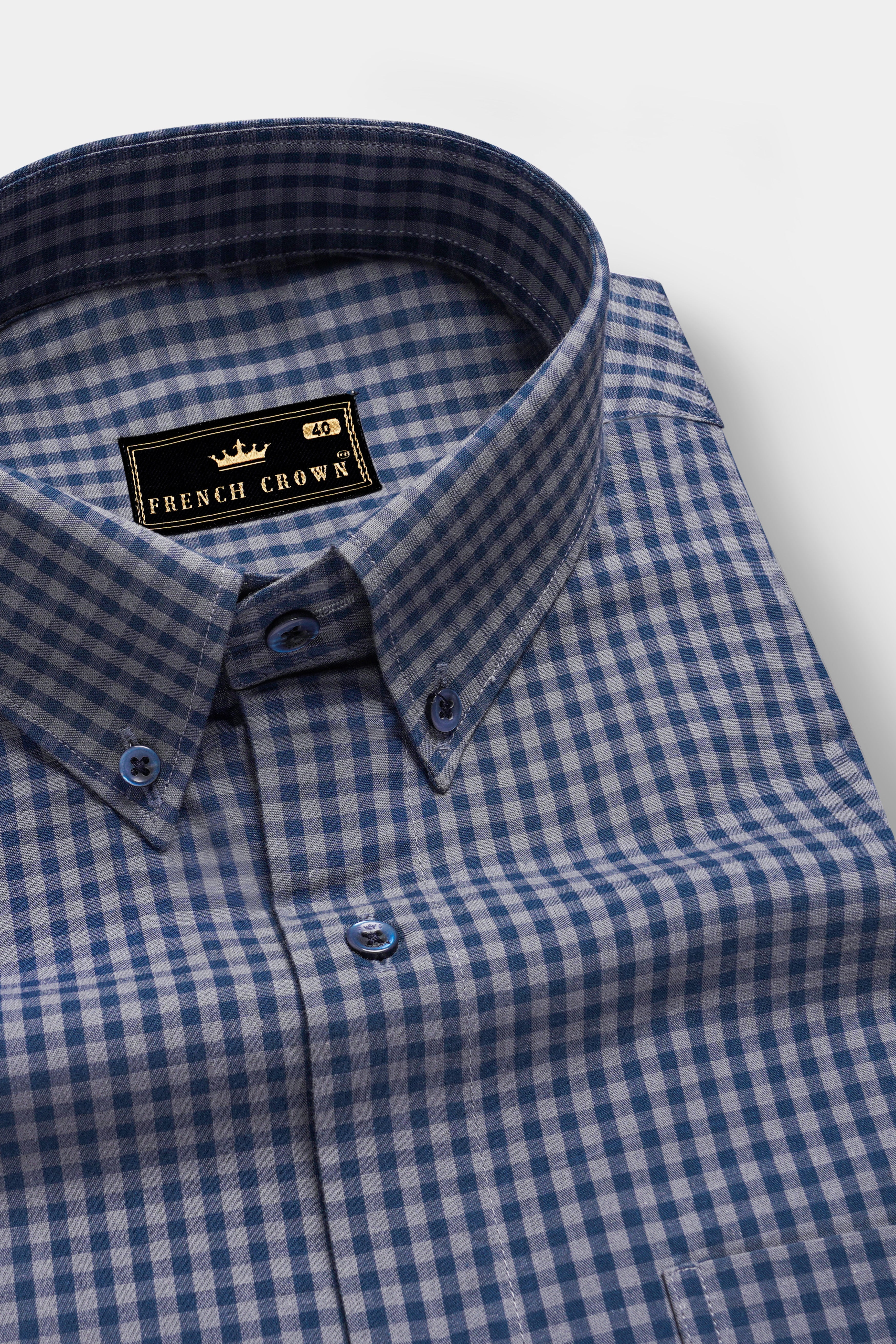 BlueHaze-Fiord And Dusty Gray Gingham Checked Premium Cotton Shirt