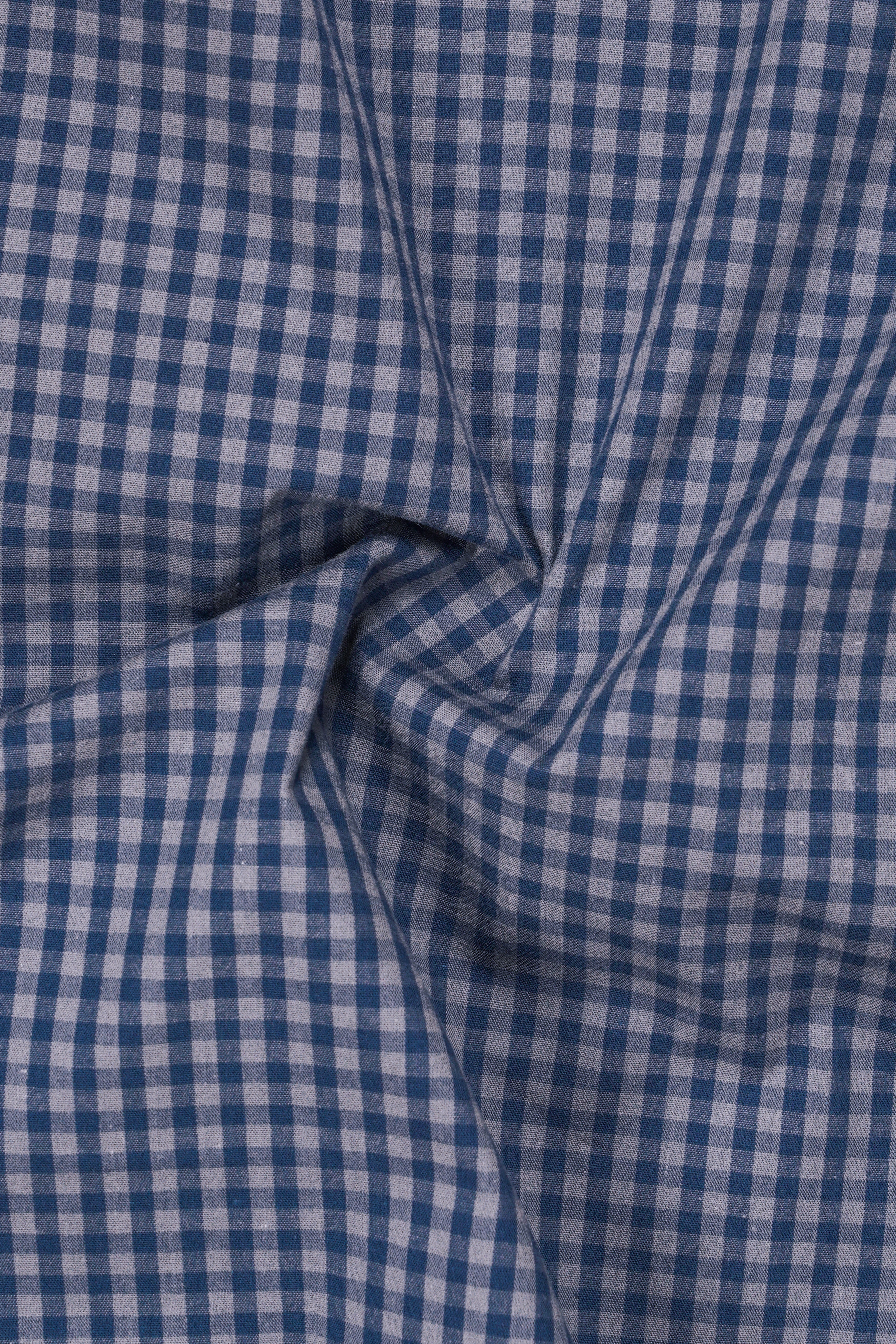 BlueHaze-Fiord And Dusty Gray Gingham Checked Premium Cotton Dress Shirt