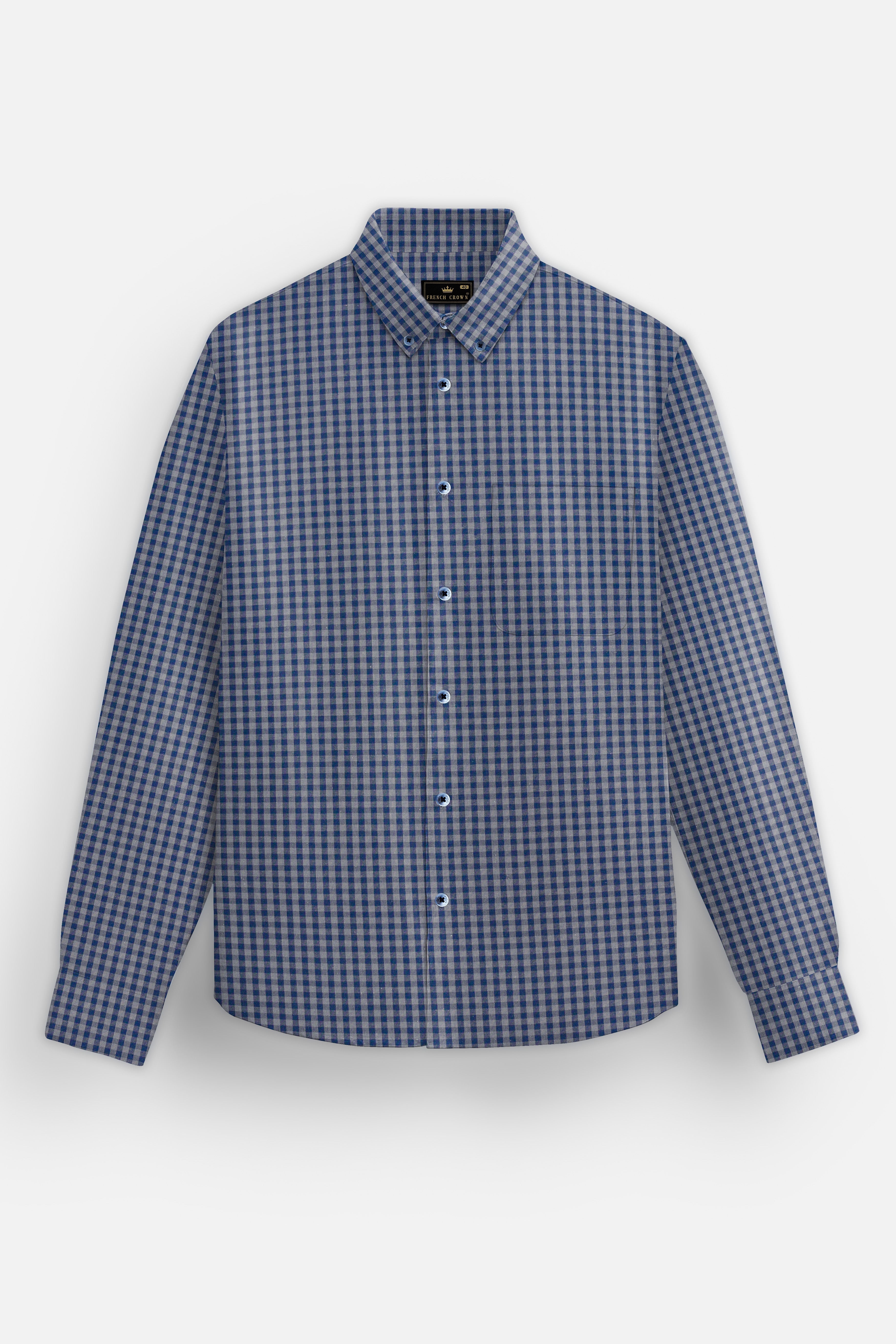 BlueHaze-Fiord And Dusty Gray Gingham Checked Premium Cotton Shirt