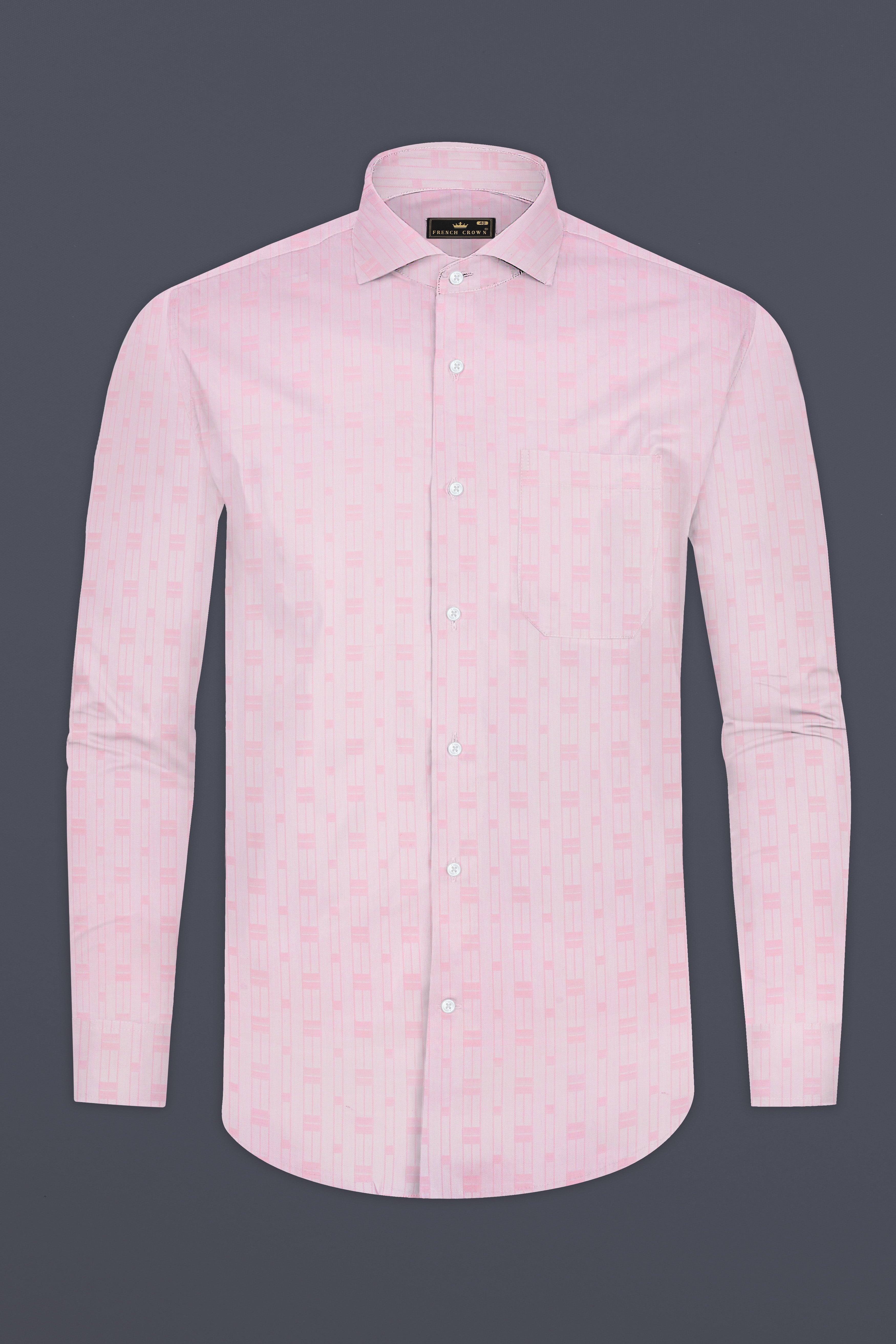 Blush Velvet-Vanilla Ice Pink Jacquard Textured Premium Cotton Shirt