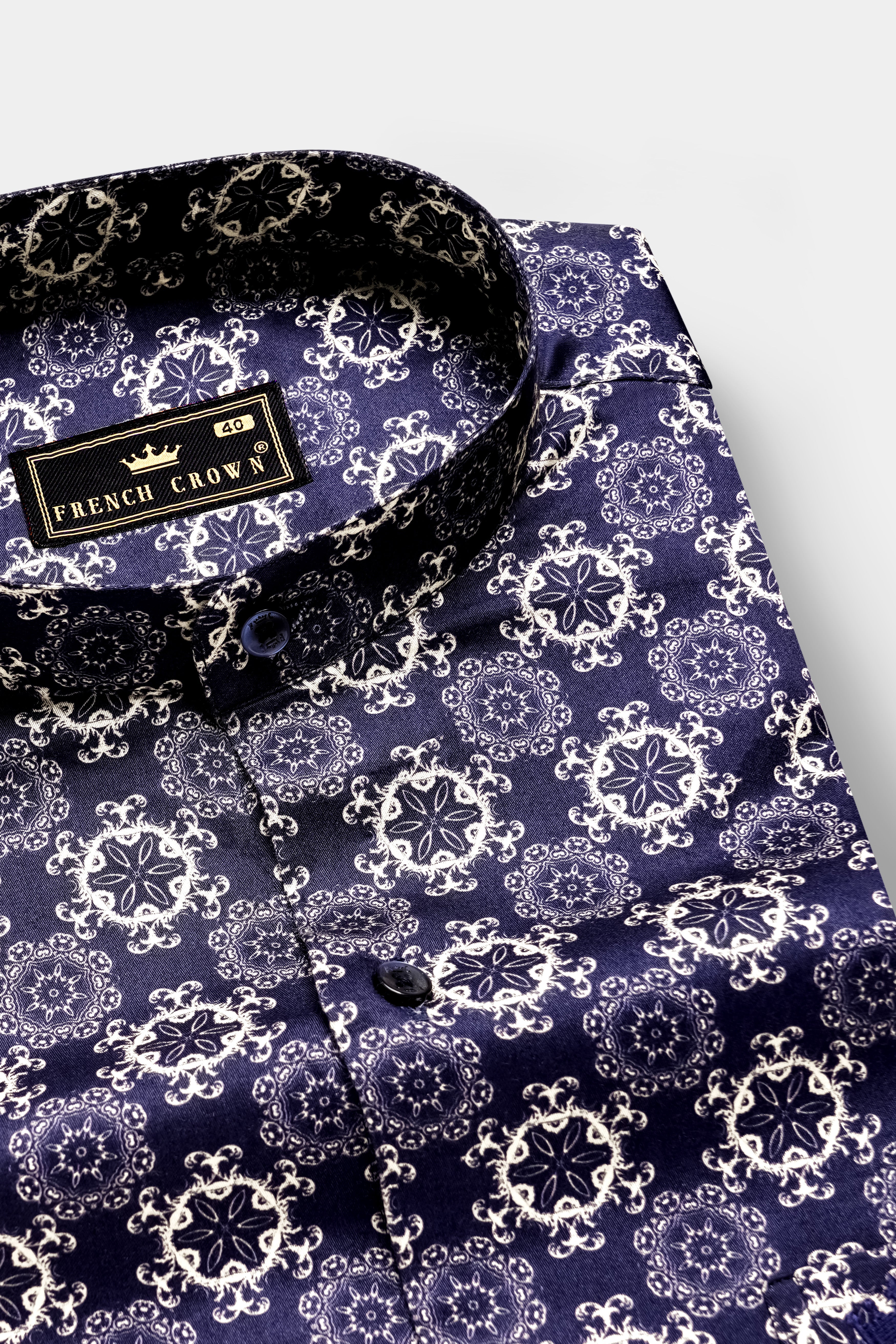 Portuguese Tile-Martinique Purple Azulejo Printed Subtle Sheen Super Soft Premium Cotton Casual Shirt