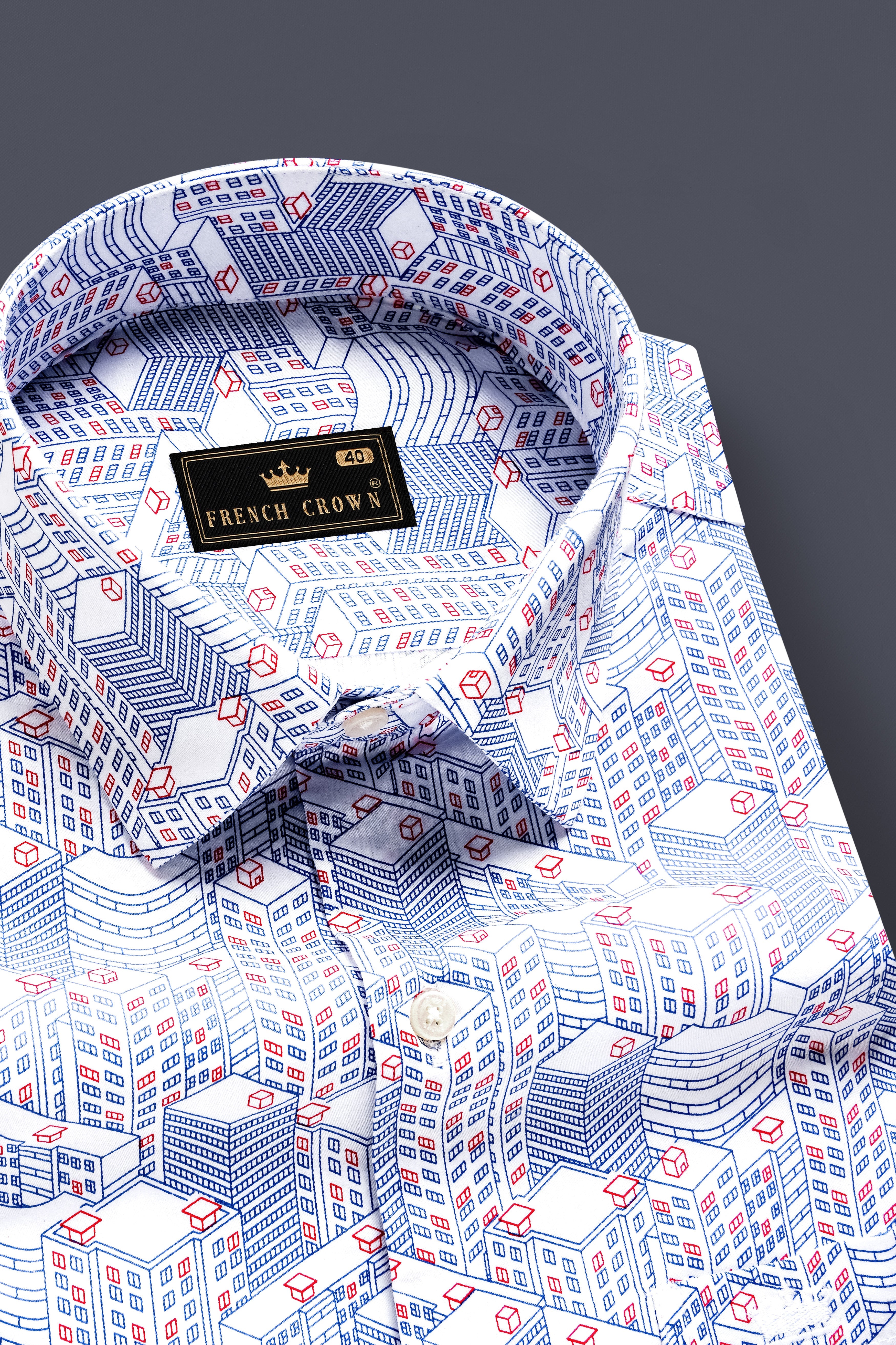 Breezy Blue-Stratos And Bright White Printed Subtle Sheen Super Soft Premium Cotton Semi Formal Shirt