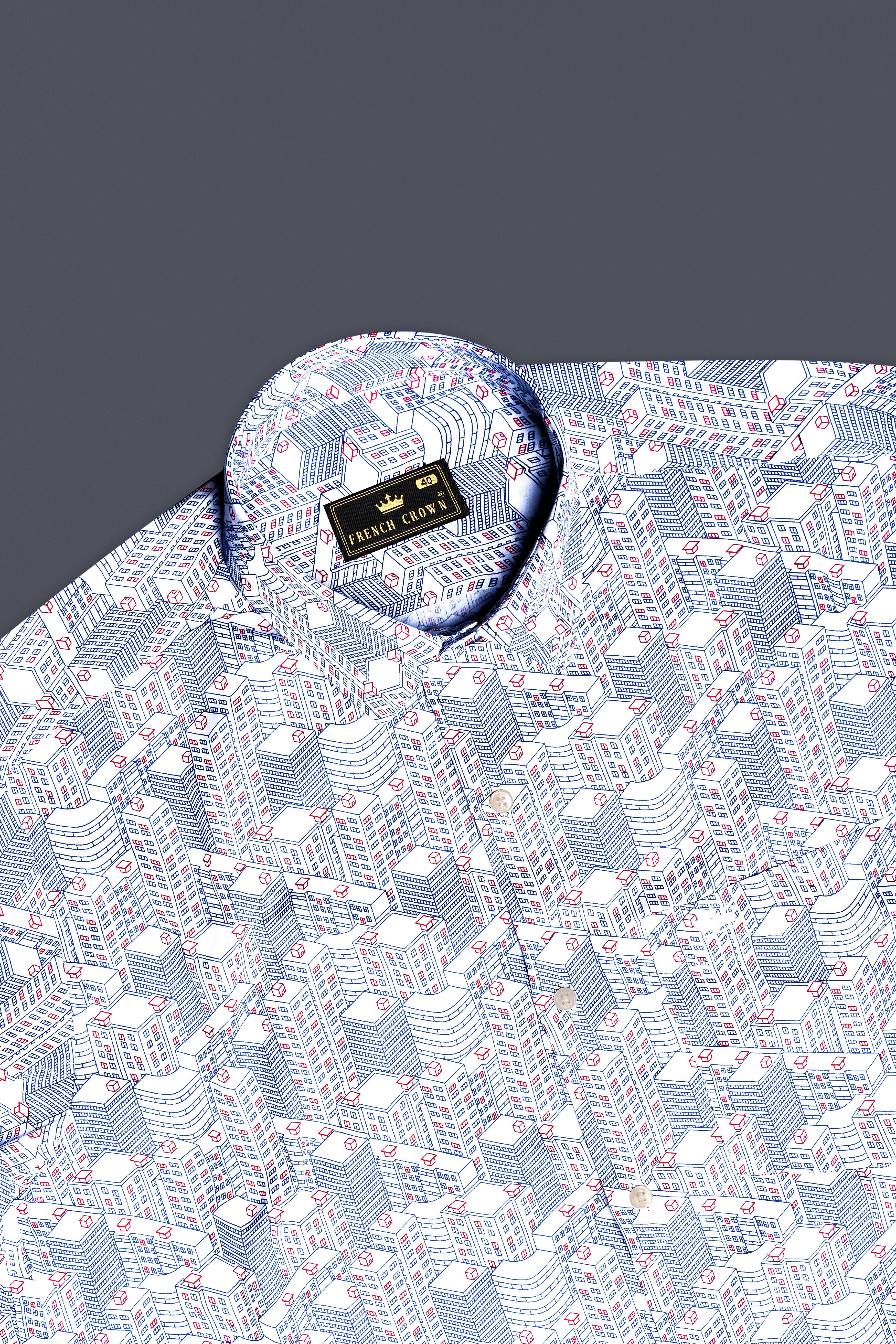 Breezy Blue-Stratos And Bright White Printed Subtle Sheen Super Soft Premium Cotton Semi Formal Shirt