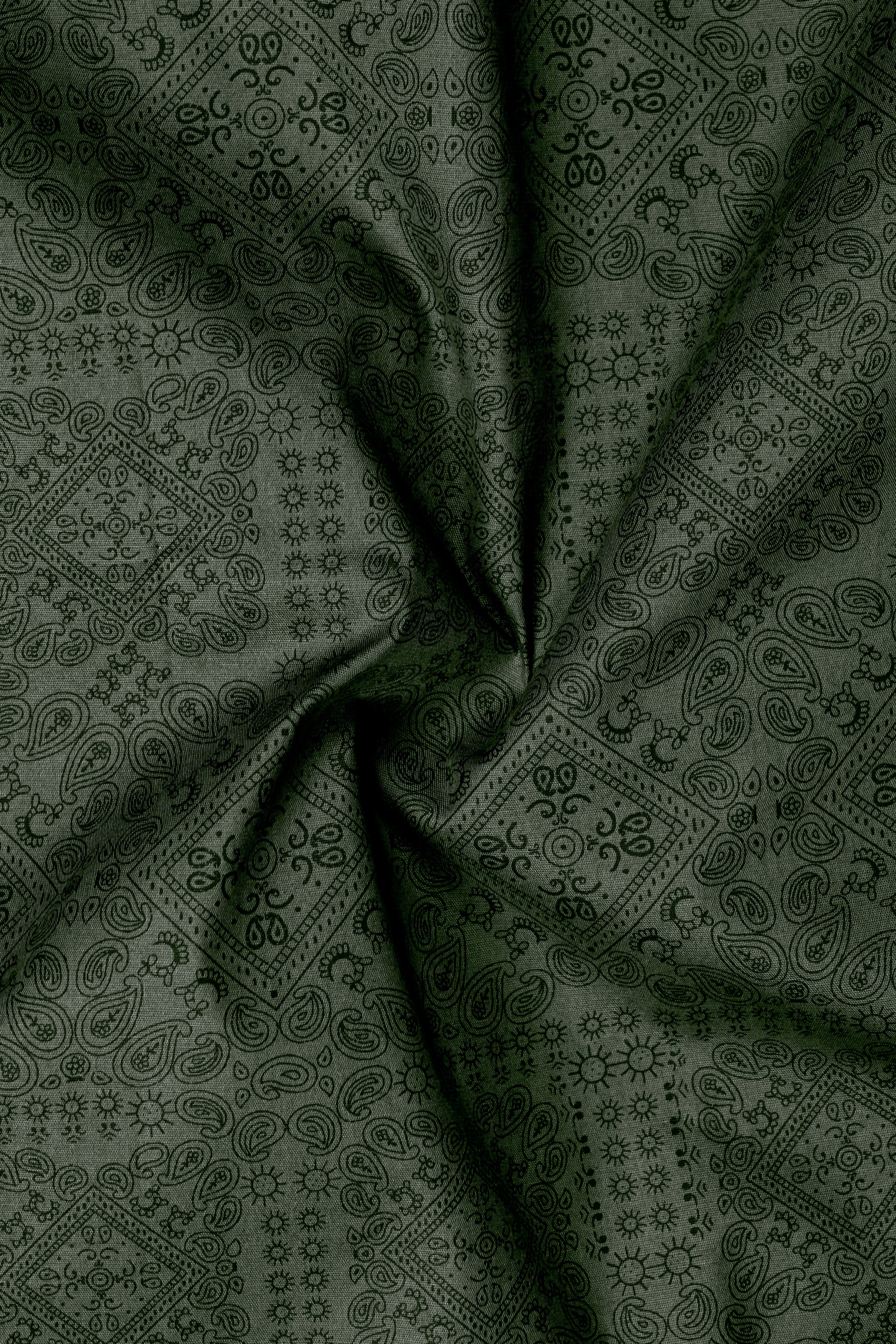 Mystique-Rifle Green Paisleys Printed Super Soft Premium Cotton Semi Formal Shirt