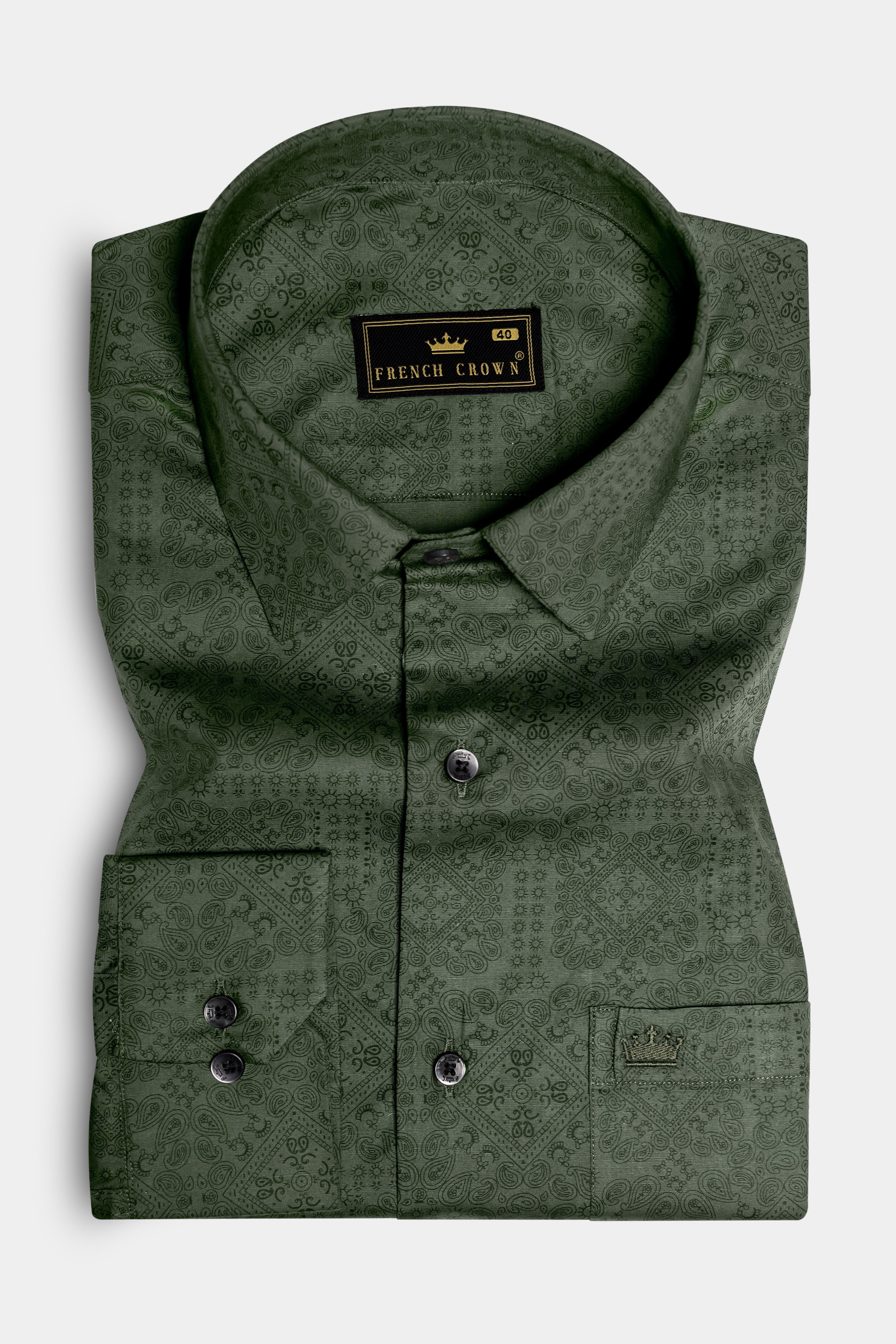 Mystique-Rifle Green Paisleys Printed Super Soft Premium Cotton Semi Formal Shirt