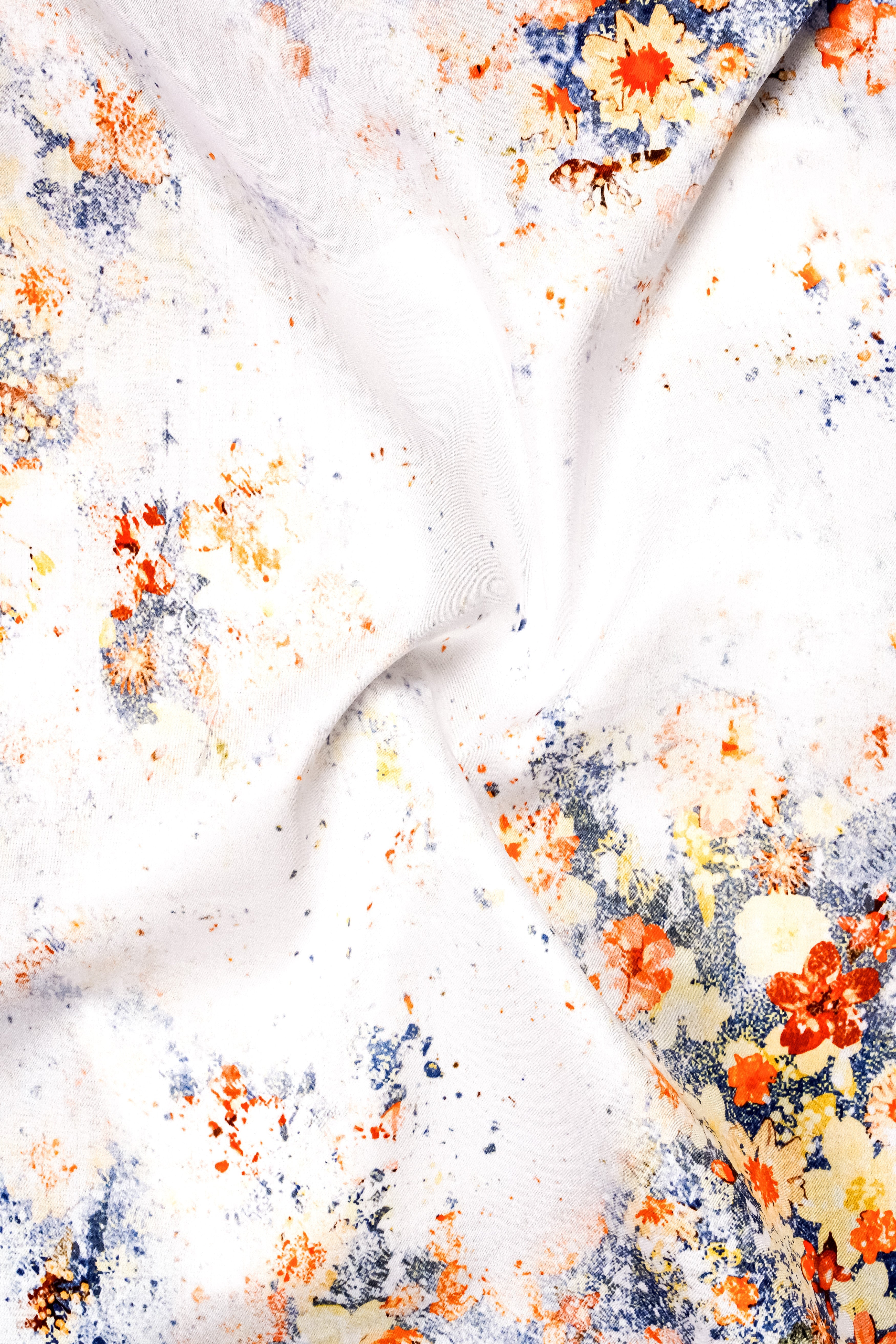 Tropical Fizz-Bright White And Faded Orange Printed Subtle Sheen Super Soft Premium Cotton Casual Shirt