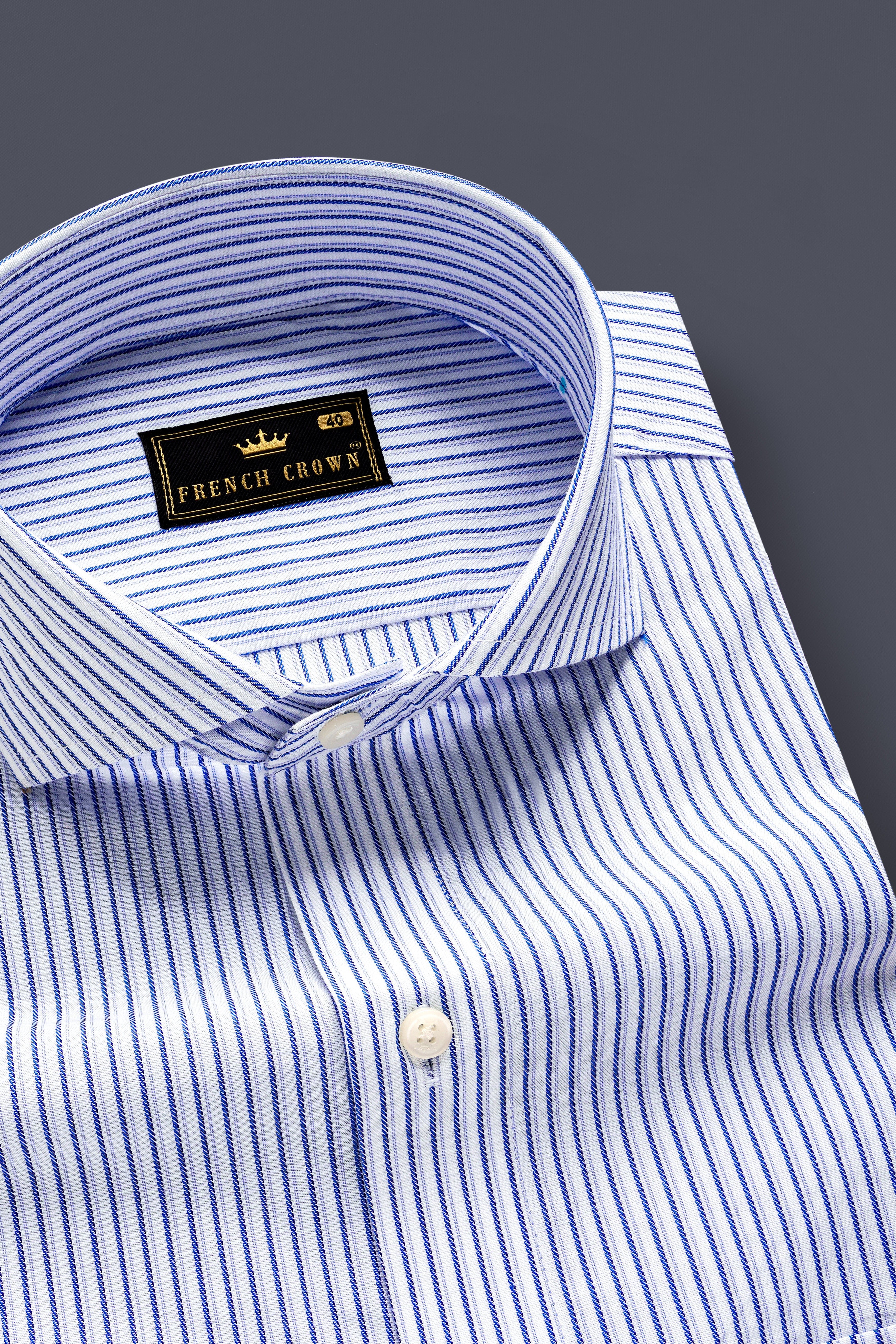 AzureStripe-Tufts Blue And Bright White Striped Dobby Premium Giza Cotton Dress Shirt