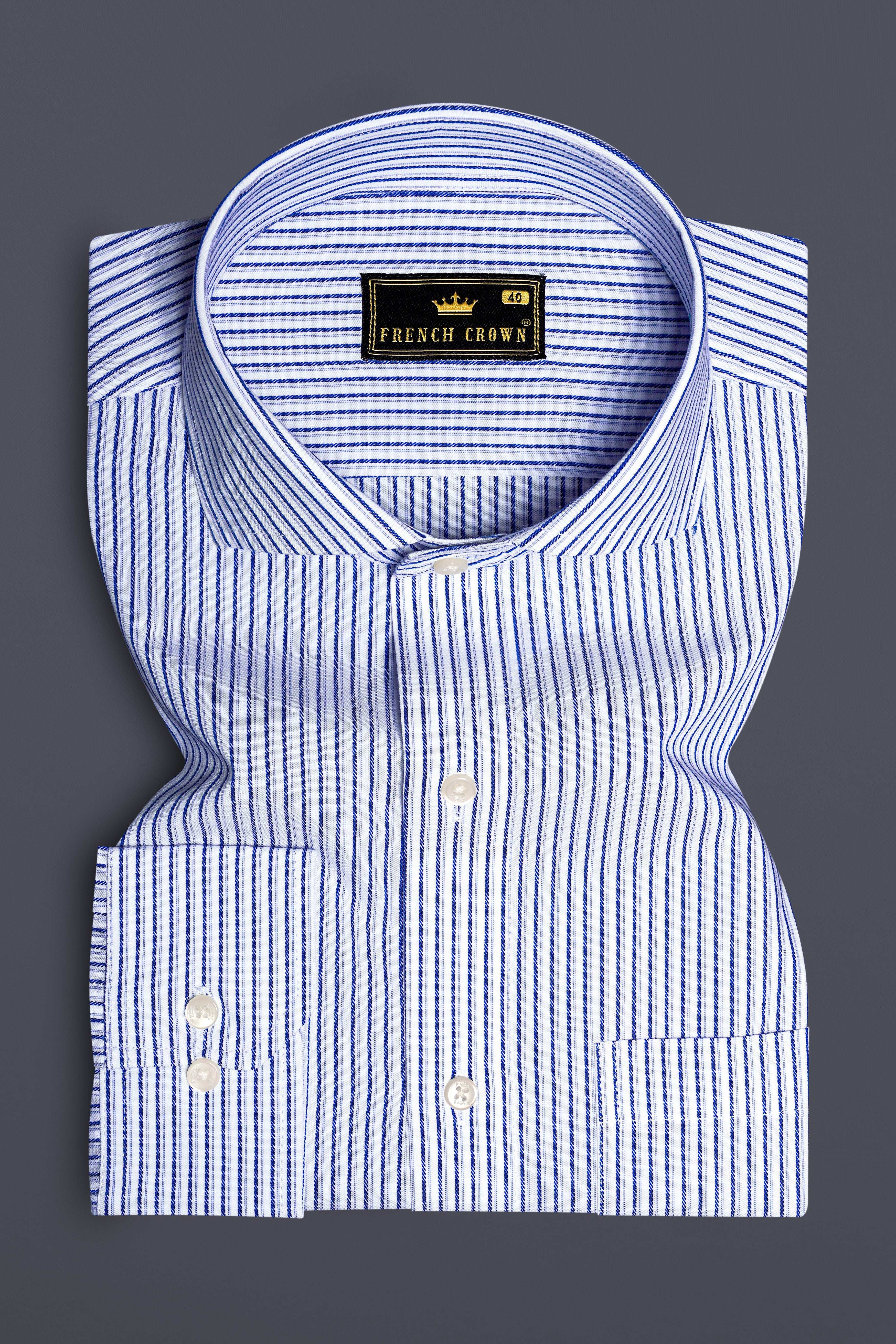 AzureStripe-Tufts Blue And Bright White Striped Dobby Premium Giza Cotton Dress Shirt