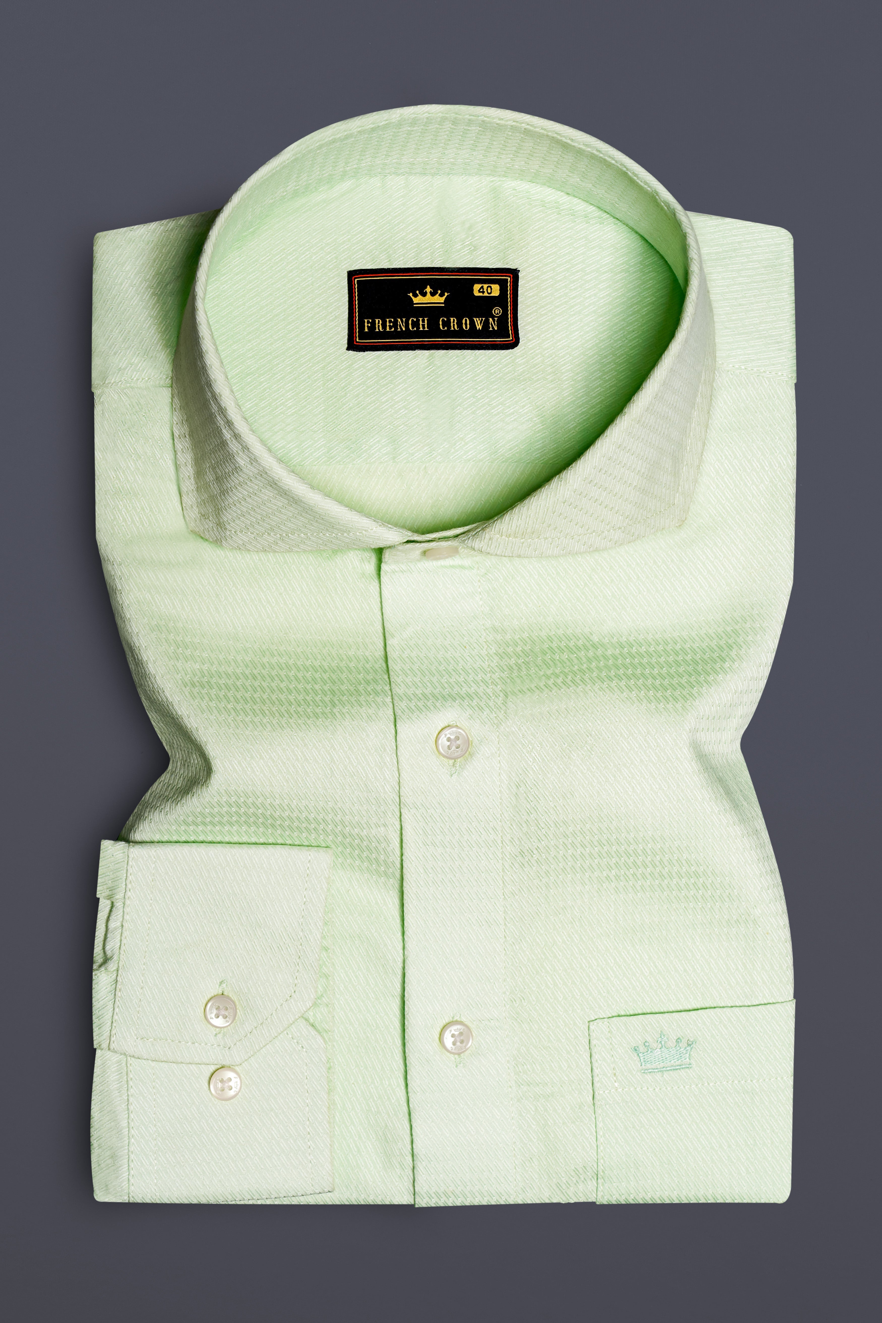 Verdant Weave-Coriander Green Dobby Textured Premium Giza Cotton Dress Shirt