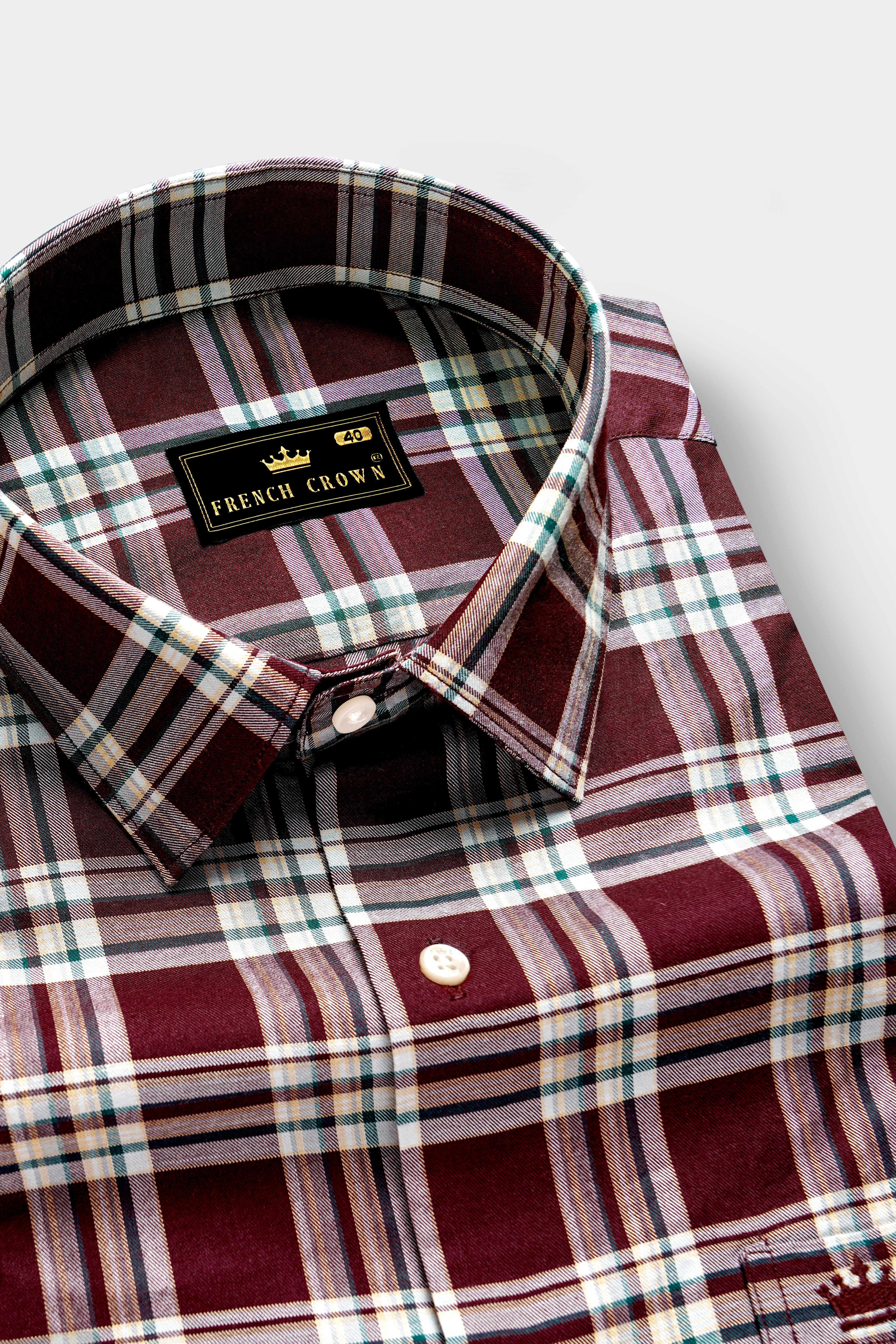 mulberry-Aubergine Maroon plaid Twill Premium Cotton Semi Formal Shirt