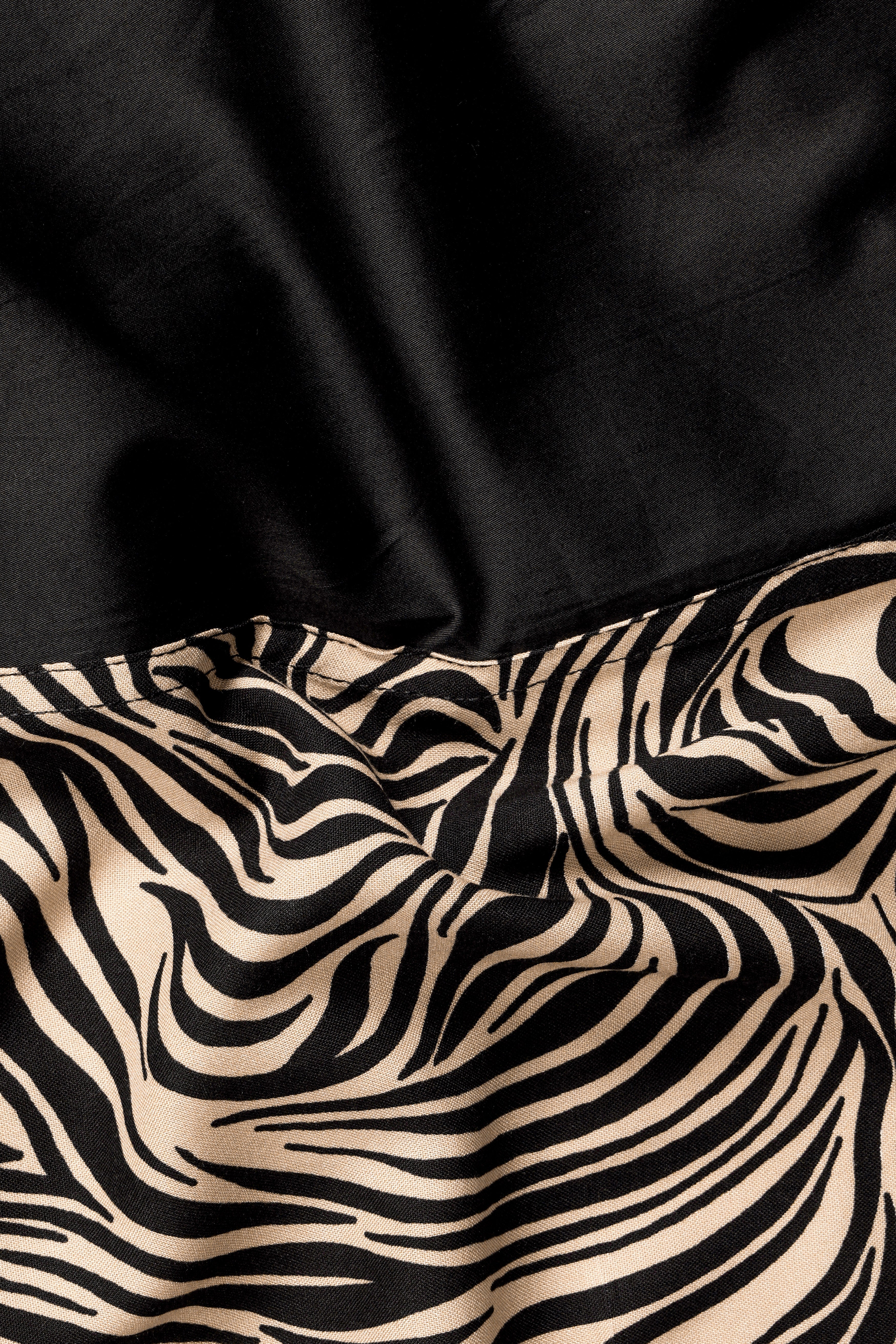 Safari Noir-Half Animal Printed And Jade Black Solid Subtle Sheen Super Soft Premium Cotton Casual Designers Shirt