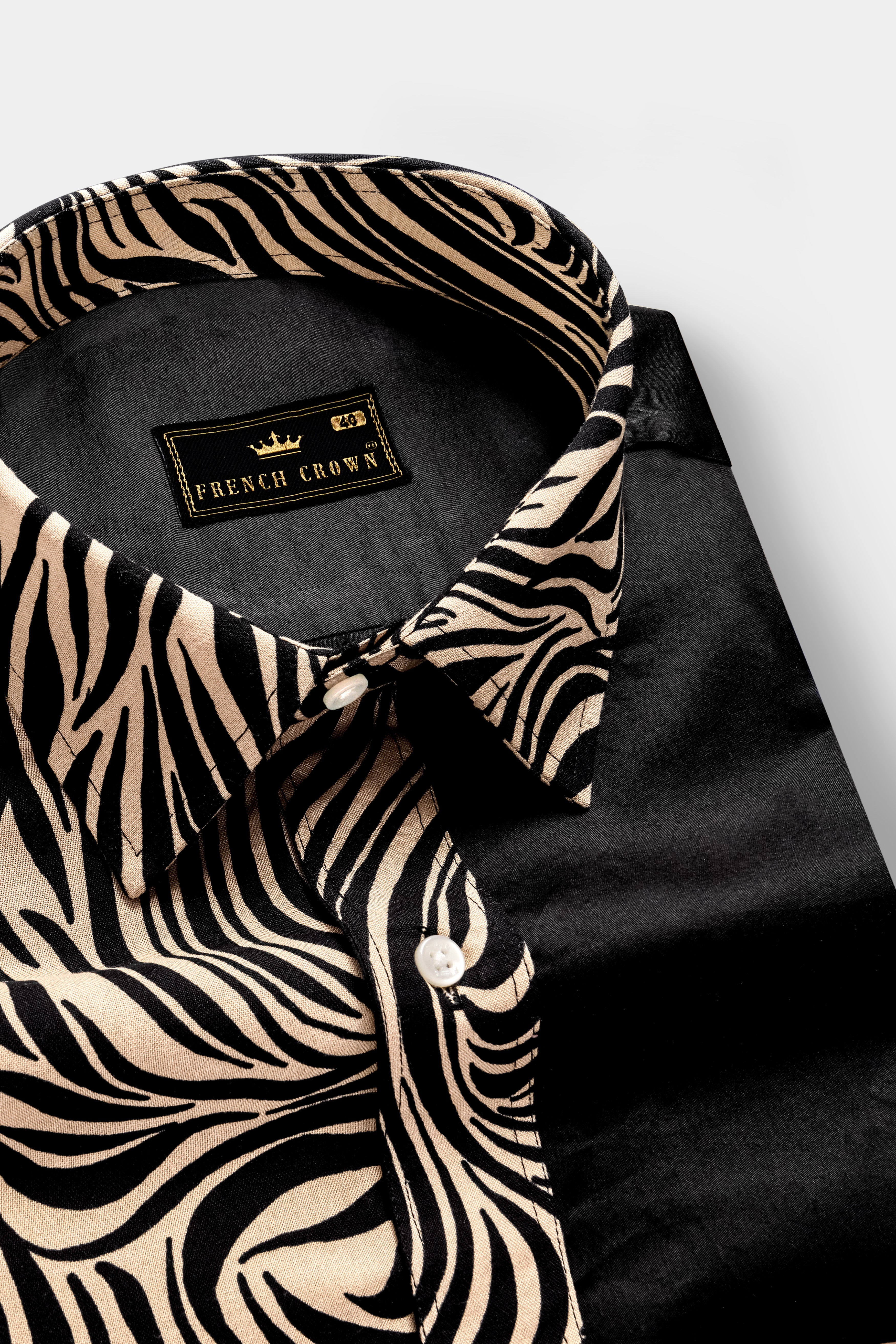 Safari Noir-Half Animal Printed And Jade Black Solid Subtle Sheen Super Soft Premium Cotton Casual Designers Shirt