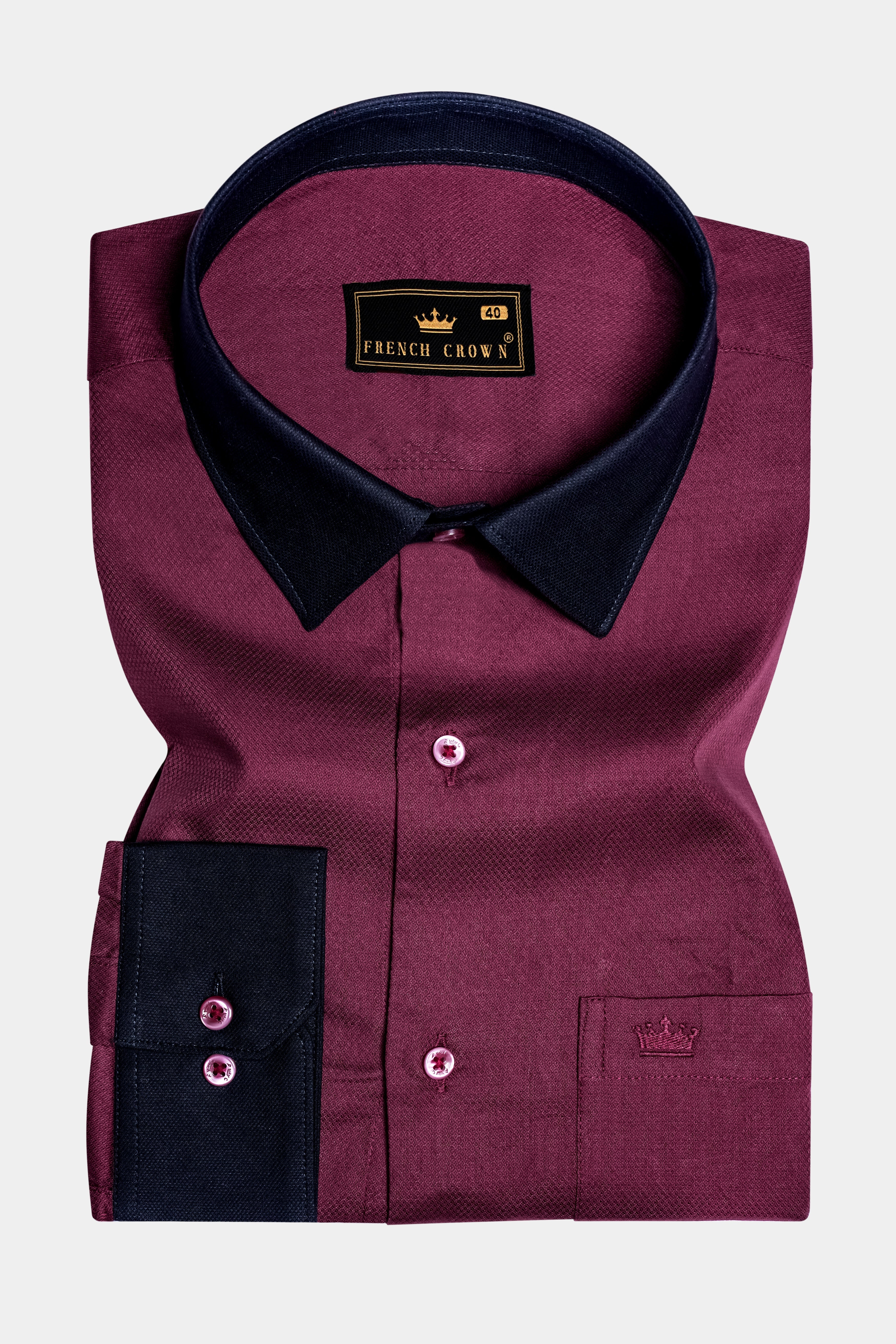 Vino Luxe-Mulberry Wine Solid Dobby Textured Premium Giza Cotton Dress Shirt