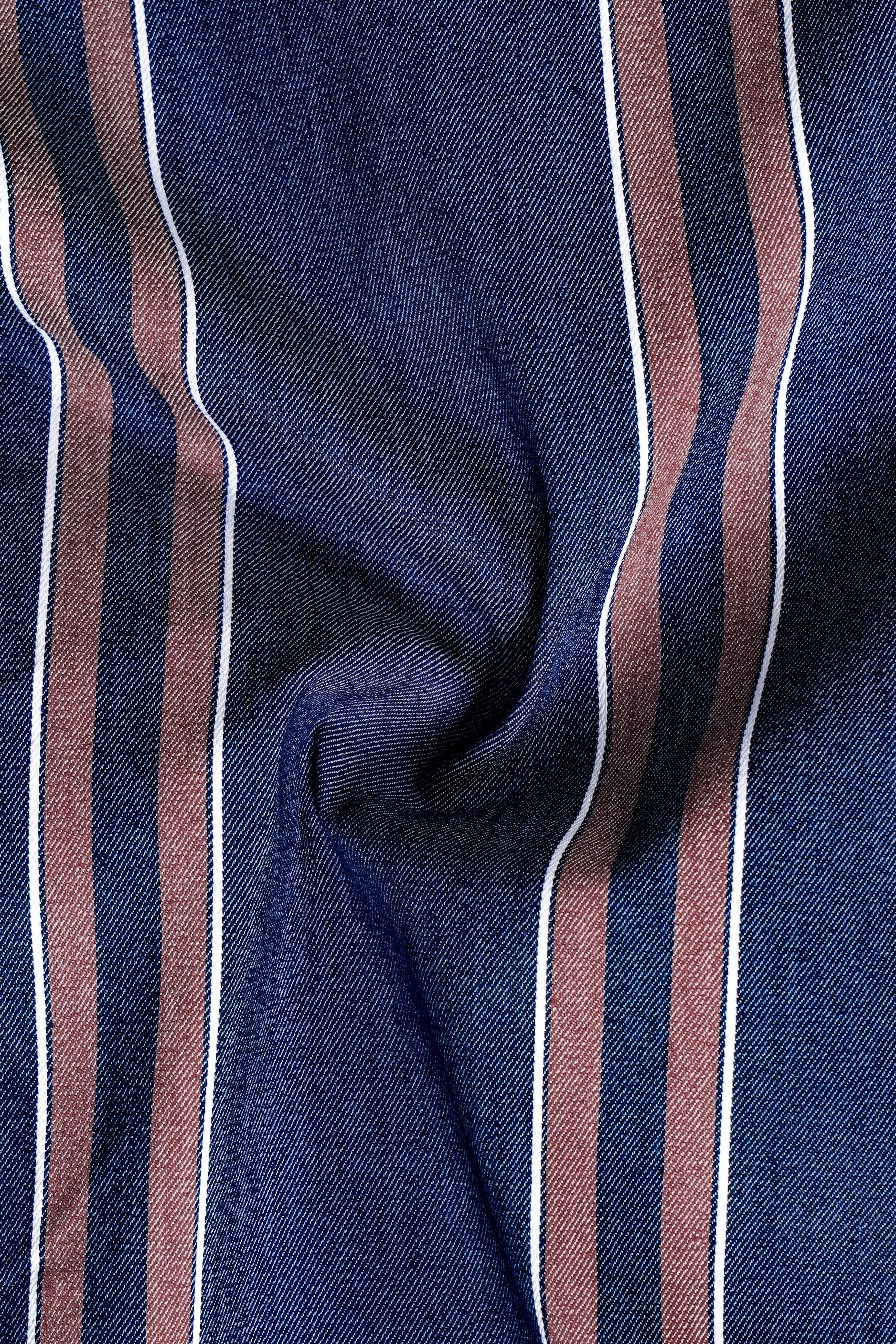 Celestial-Zodiac Blue And Russett Brown Stripes Denim Premium Cotton Casual Shirt