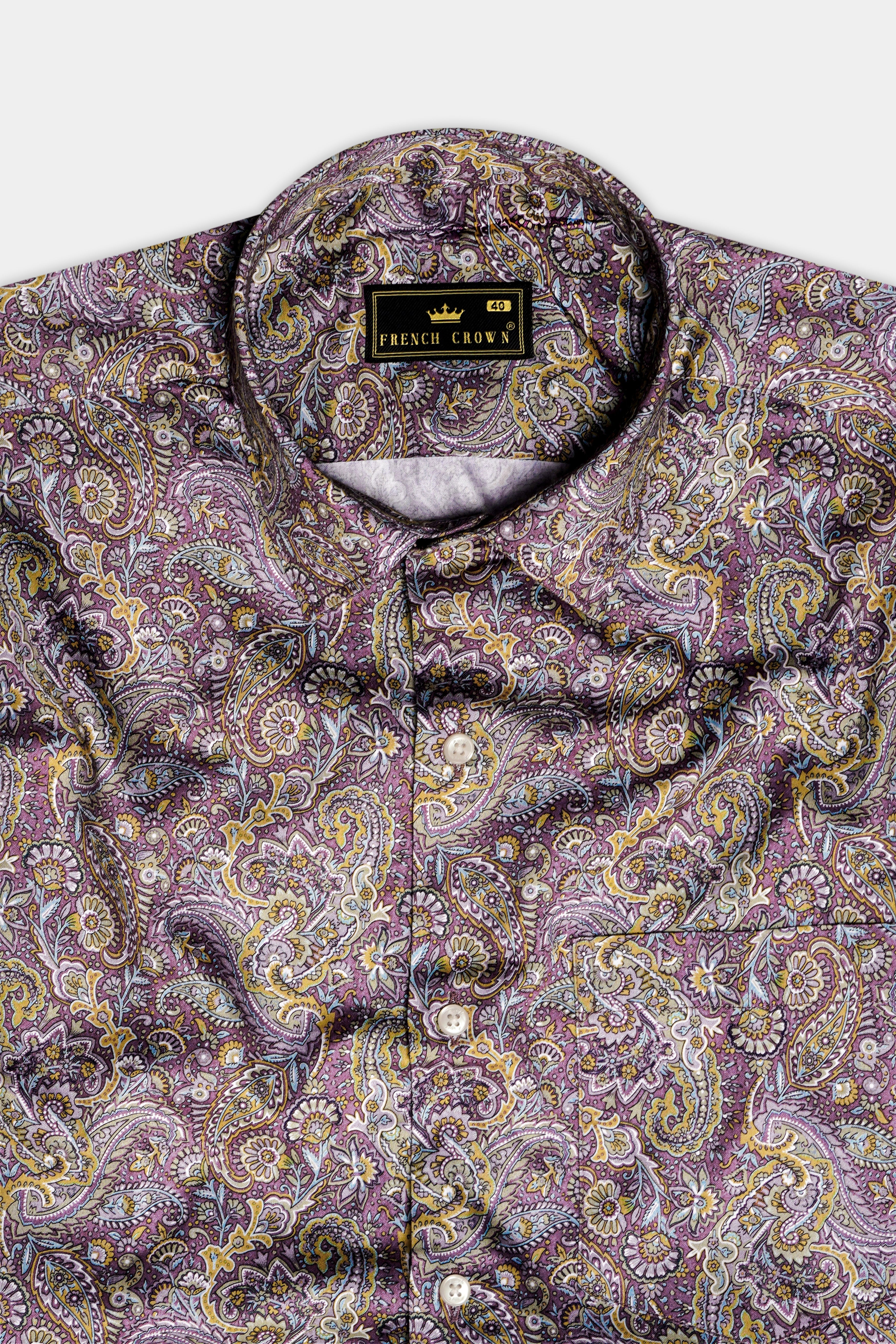 SiennaOrchid-Viola Purple And Desert Yellow Multi Color Paisley Printed Subtle Sheen Super Soft Premium Cotton Dress Shirt