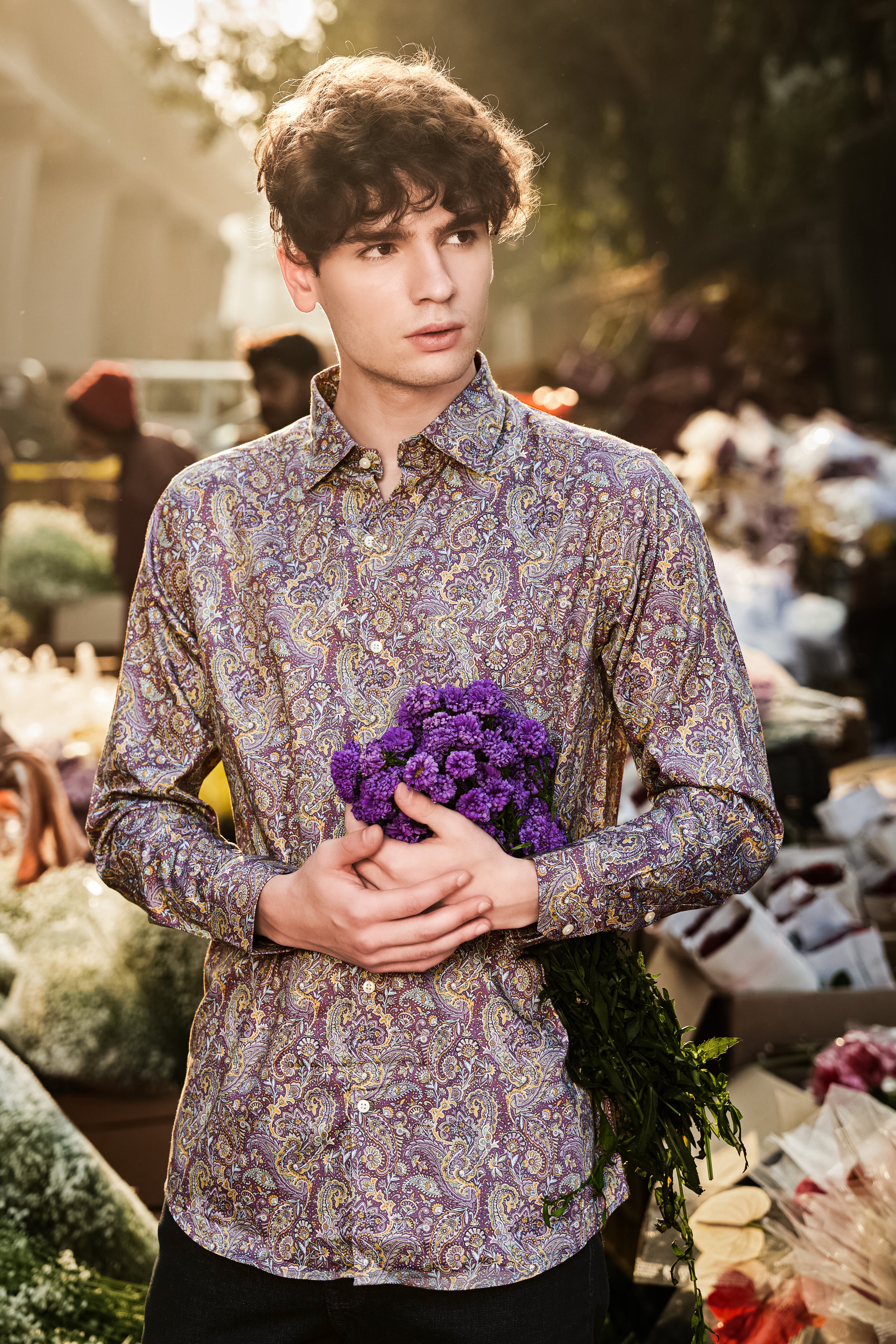 SiennaOrchid-Viola Purple And Desert Yellow Multi Color Paisley Printed Subtle Sheen Super Soft Premium Cotton Dress Shirt