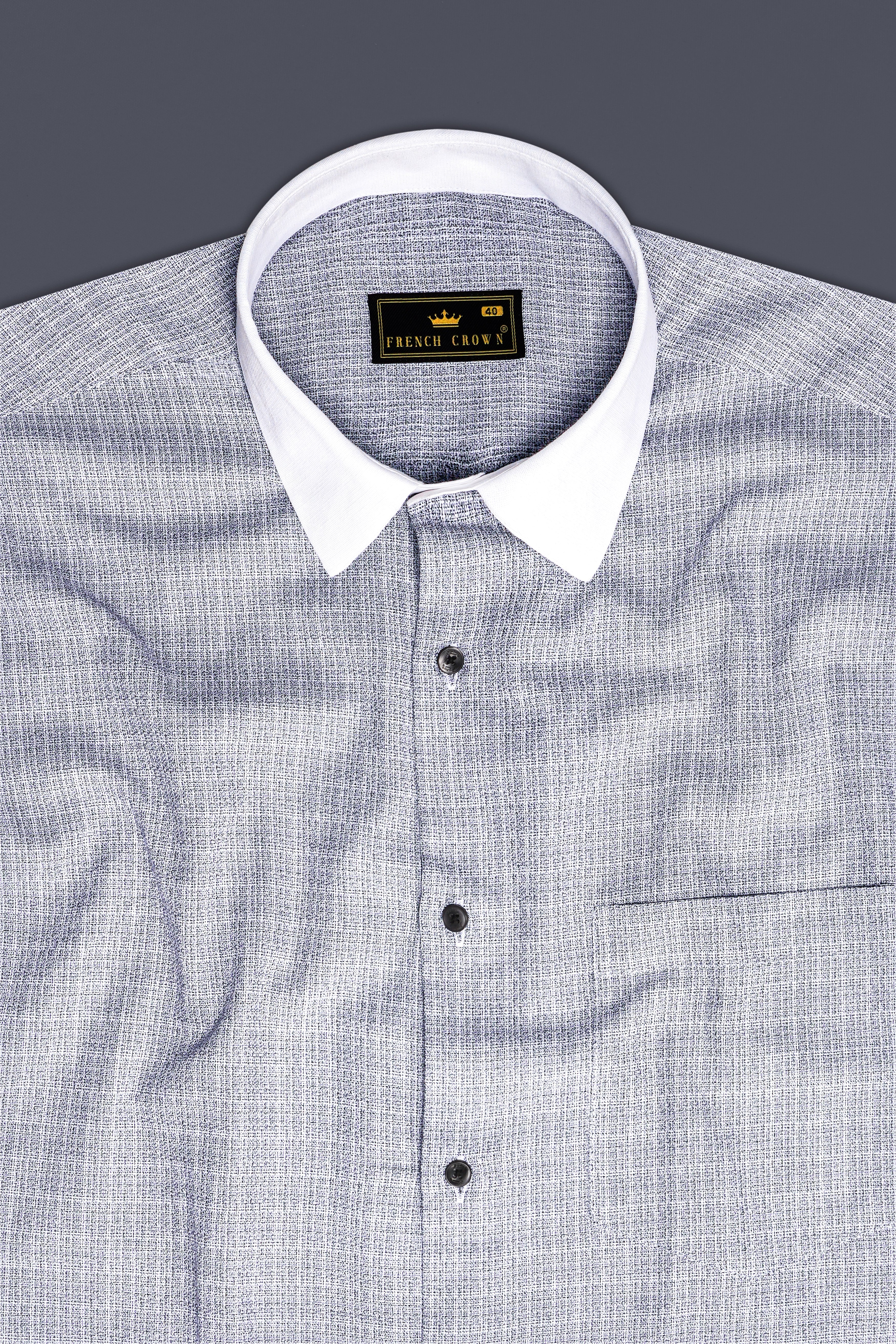 GraphiteElite-Mischka Gray Dobby Textured Premium Giza Cotton White Cuff Collar Dress Shirt